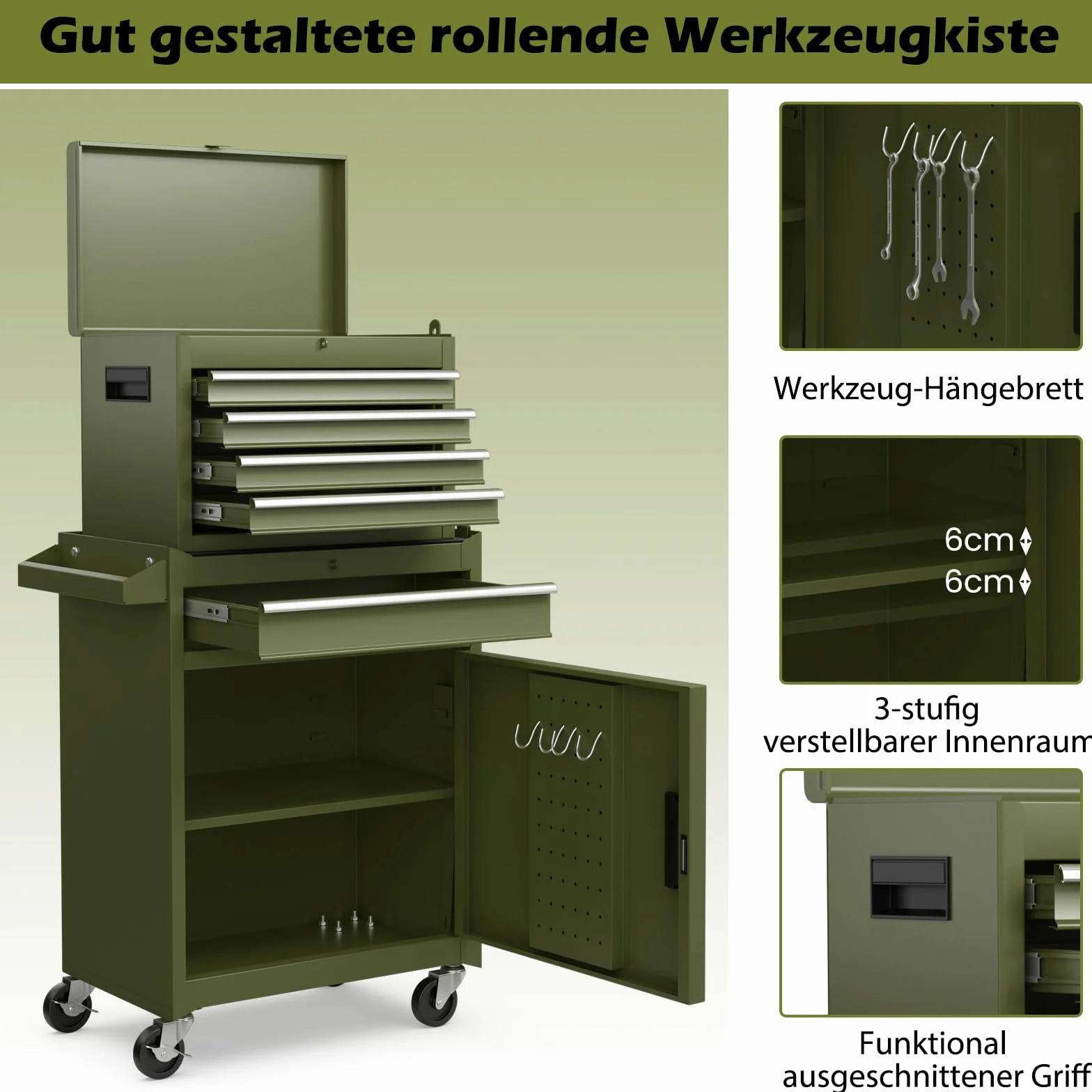 COSTWAY Wózek warsztatowy 2 w 1 z walizką i 8 półkami, metalowy, udźwig 100 kg, zamykany na kółkach