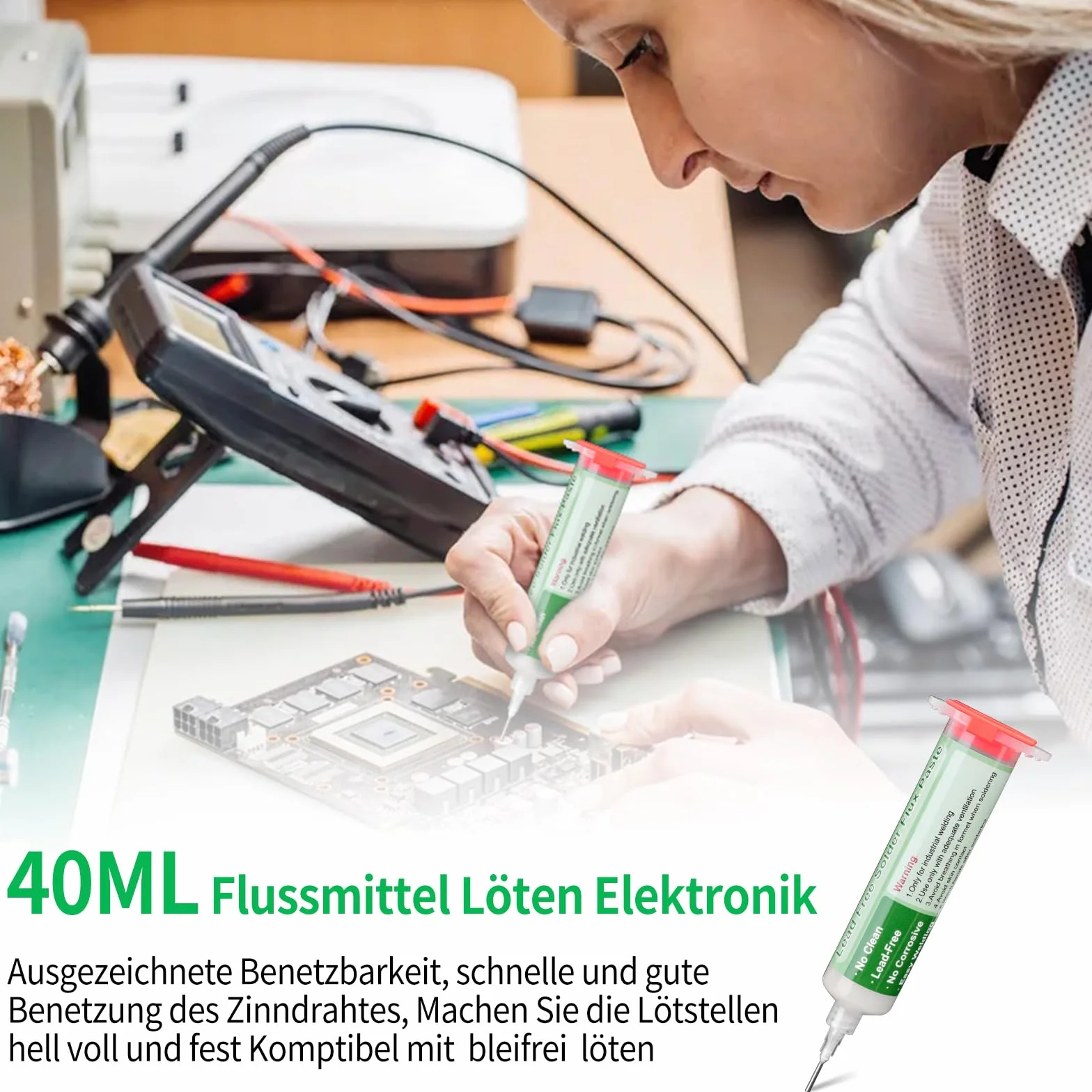 Topnik lutowanie, 40 ml bezołowiowa strzykawka cyna lutownicza pasta topnikowa, bez czyszczenia kalafonii pasta lutownicza topnik do BGA LED PCB SMD elektronika lutowanie