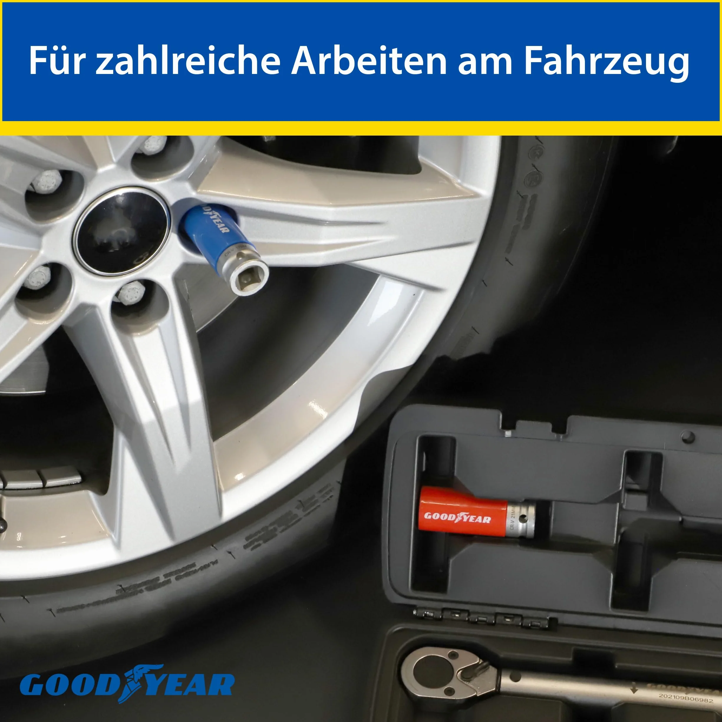 Goodyear Zestaw do wymiany kół 6-częściowy klucz dynamometryczny grzechotka dwukierunkowa 3-częściowy zestaw kluczy nasadowych przedłużacz pudełko czarny
