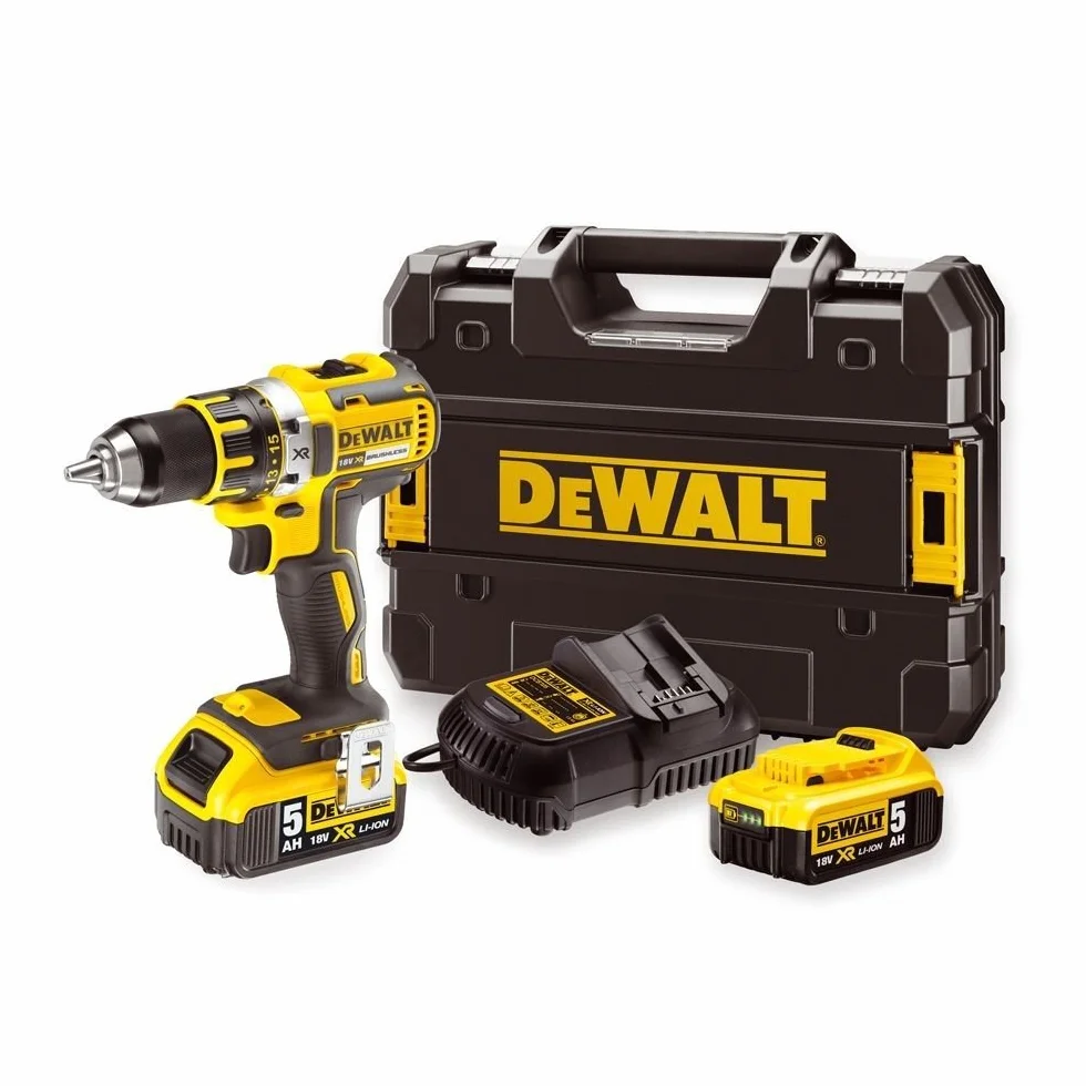 DEWALT, Wiertarko-wkrętarka 18V XR z silnikiem bezszczotkowym + 2x akumulatory 5.0 Ah, DCD791P2