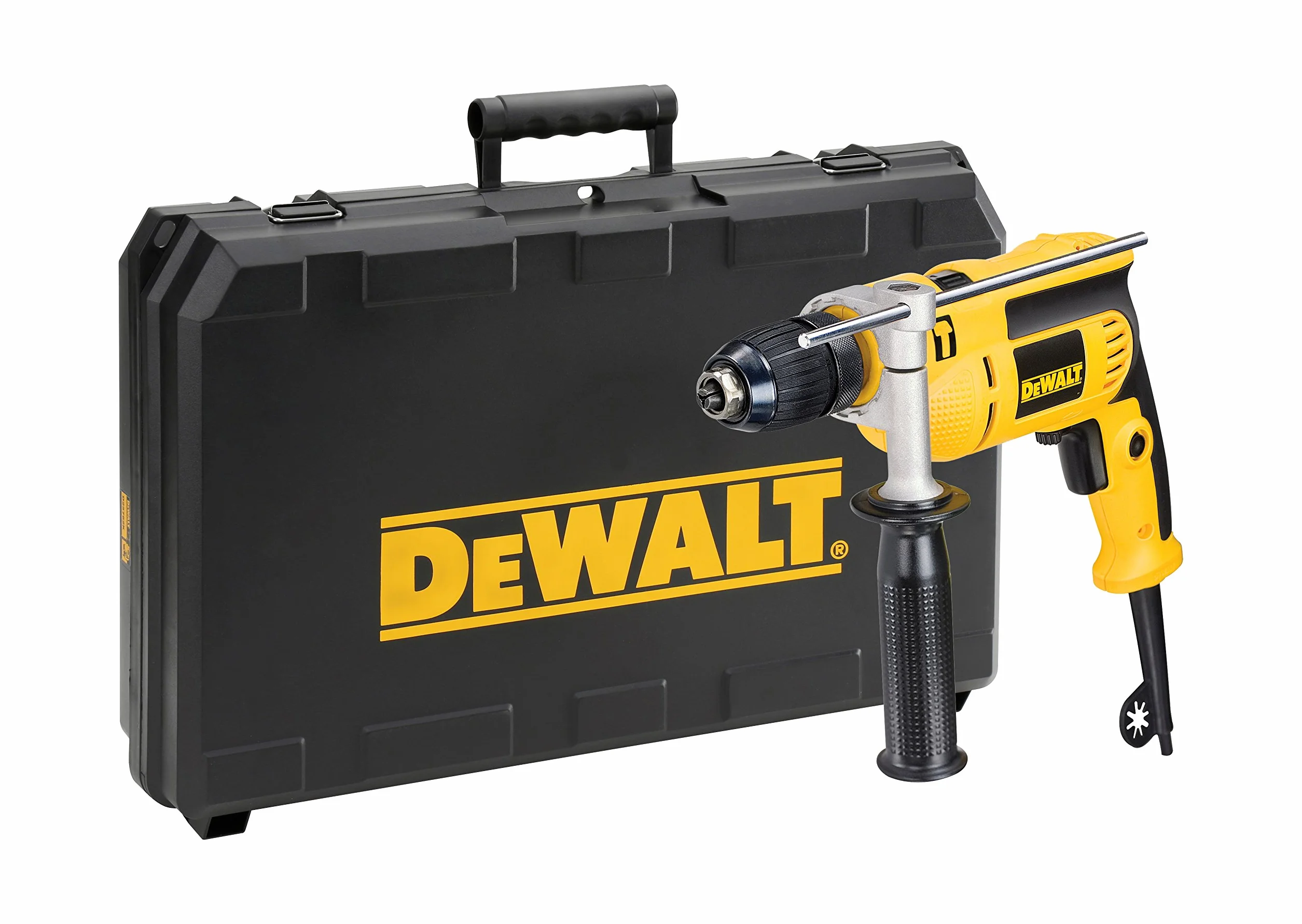 DEWALT DWD024KS wiertarka udarowa (650 W, jednobiegowa, szybkozaciskowy uchwyt wiertarski 13 mm, wytrzymała, bardzo kompaktowa, w zestawie dodatkowy uchwyt, ogranicznik głębokości wiercenia i walizka