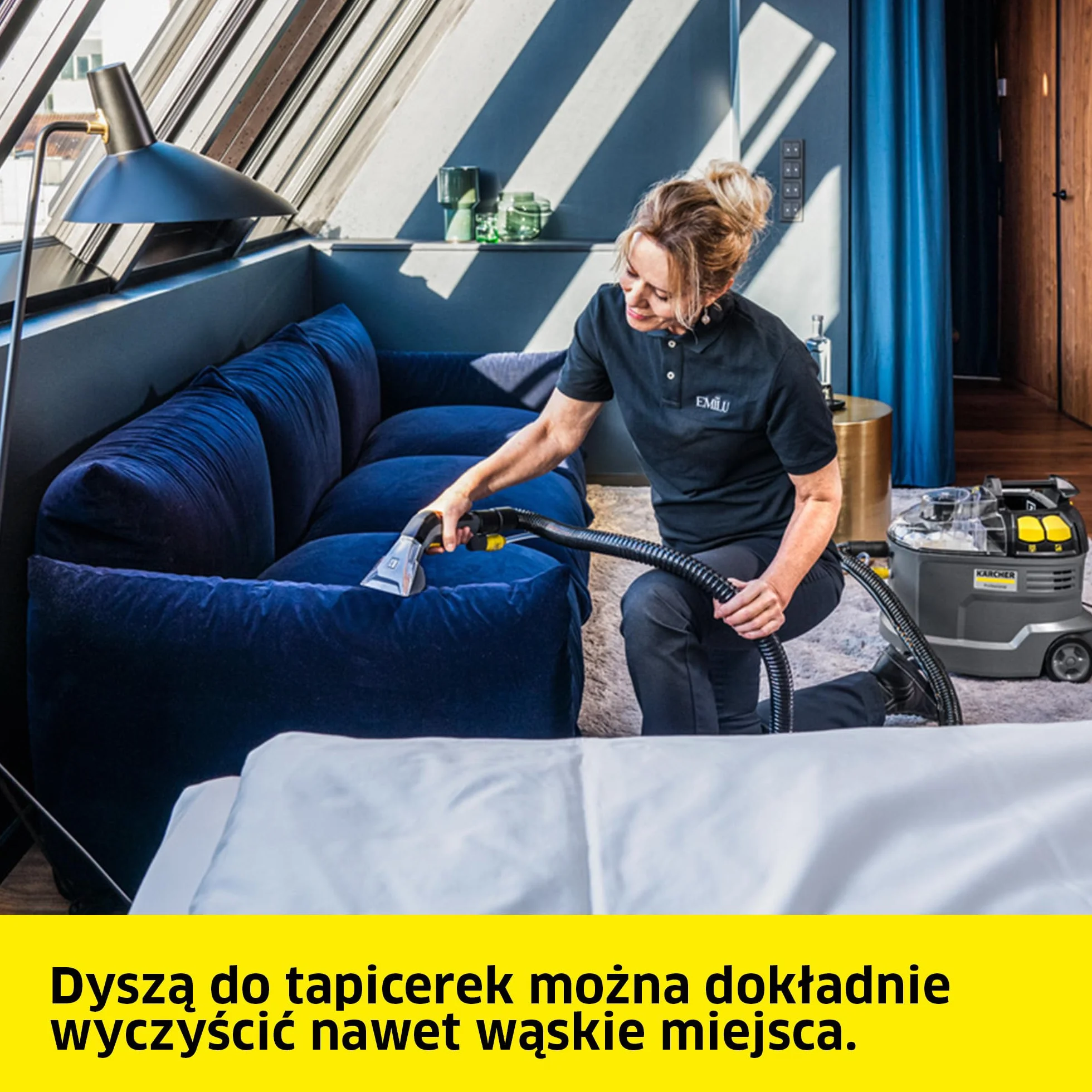 Kärcher Urządzenie ekstrakcyjne Puzzi 8/1, do tapicerki i powierzchni tekstylnych, zbiornik na czystą wodę: 8 l, natężenie rozpylania: 1 l/min, wydajność powierzchniowa: 12-18 m2/h, dysza do tapicerki