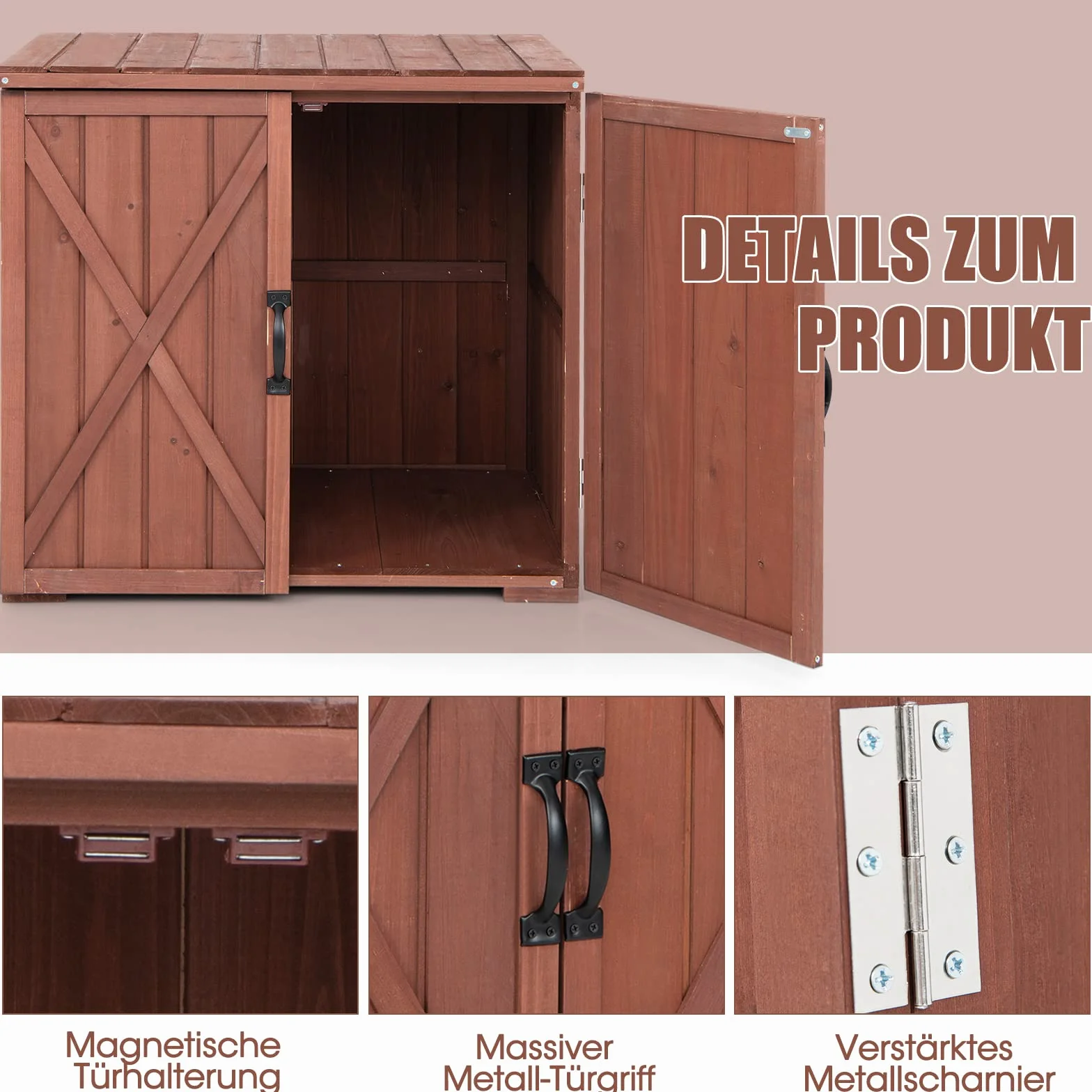 COSTWAY Szafka ogrodowa z drewna 77 x 56 x 72 cm z podwójnymi drzwiami i uchwytami