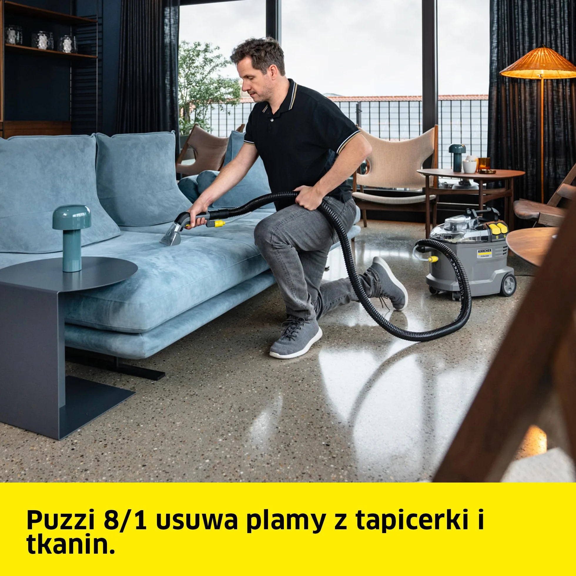 Kärcher Urządzenie ekstrakcyjne Puzzi 8/1, do tapicerki i powierzchni tekstylnych, zbiornik na czystą wodę: 8 l, natężenie rozpylania: 1 l/min, wydajność powierzchniowa: 12-18 m2/h, dysza do tapicerki