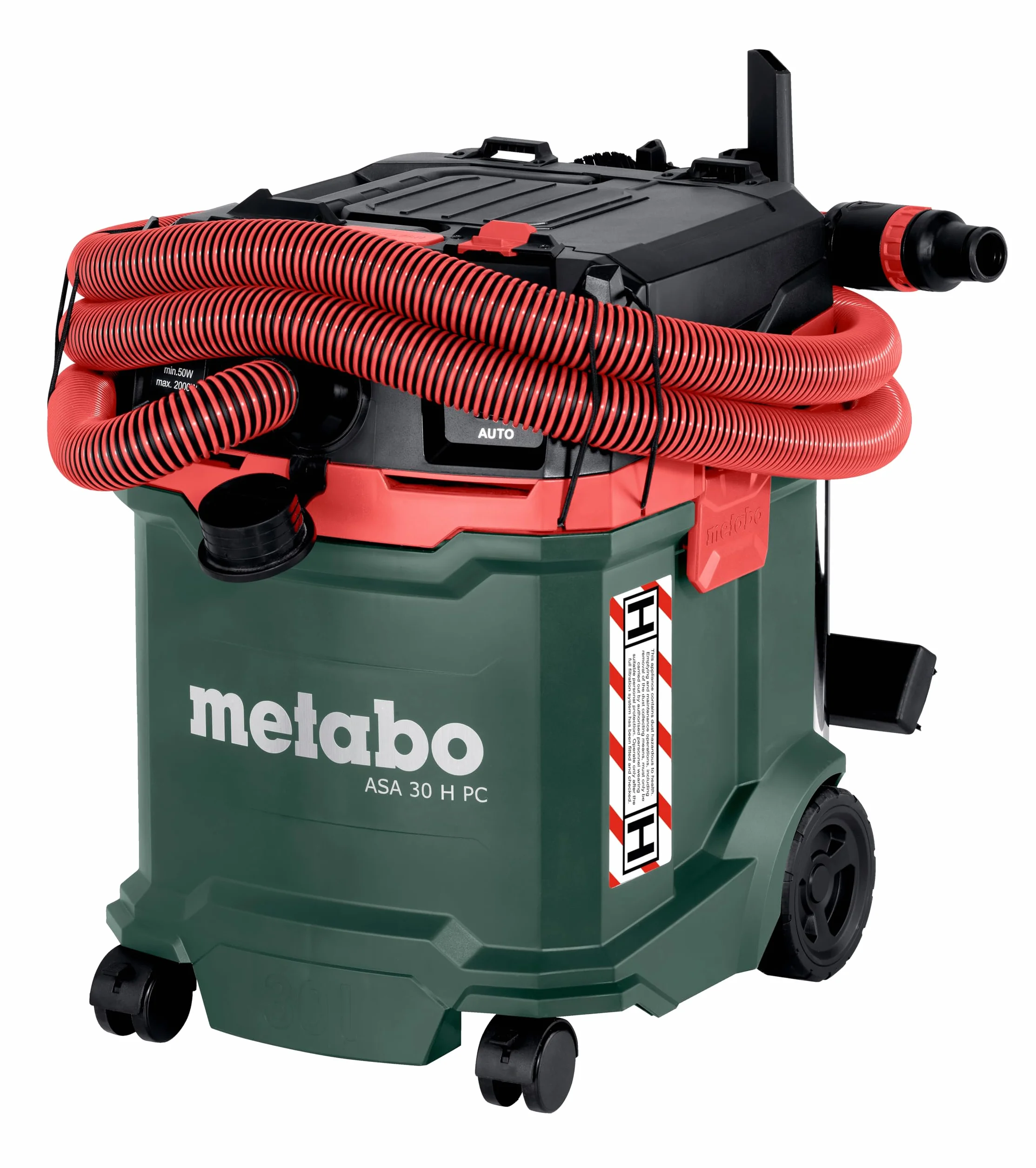 Odkurzacz uniwersalny metabo ASA 30 H PC - Odkurzacz do pracy na mokro/sucho ze zintegrowanym filtrem czyszczącym - 1200 W, 30 l, klasa pyłu H, antystatyczny - Do placów budowy i warsztatów