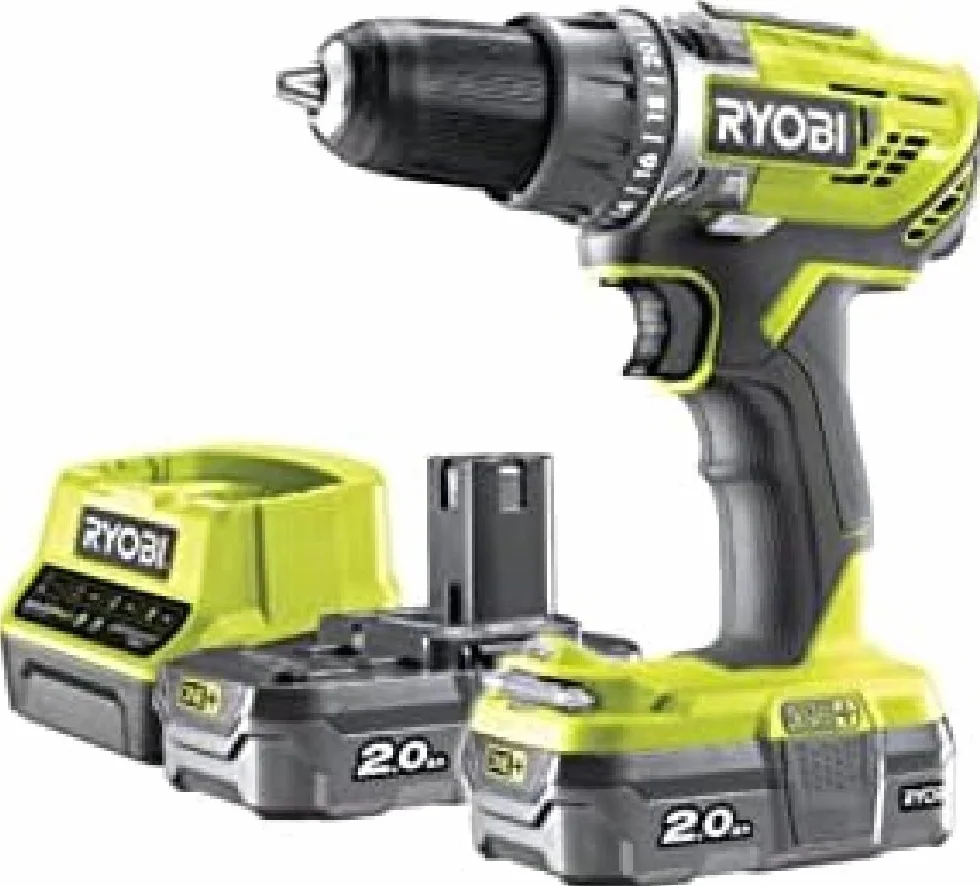 Ryobi Wiertarko-Wkrętarka 18V, 50 Nm, 2 Biegi 0-500/0-1800 obr/min, Bezkluczykowy Uchwyt Wiertarski 13 mm, zestaw: 2×2.0 Ah + ładowarka, R18DD3-220S