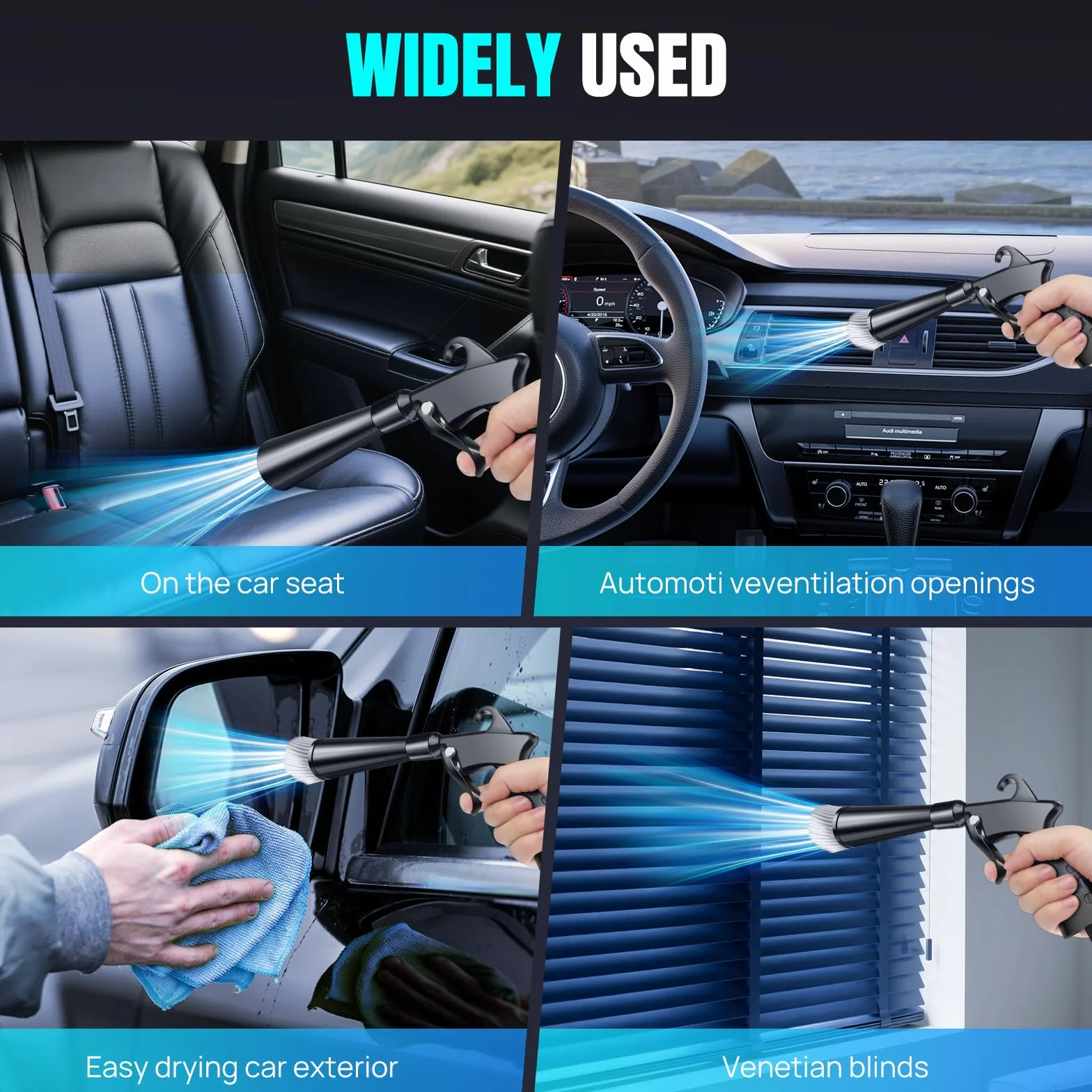 Pistolet do czyszczenia na sucho, wysokociśnieniowy pistolet do czyszczenia wnętrza samochodu, suszarka wewnętrzna, pistolet wysokociśnieniowy, narzędzie do czyszczenia samochodu z 2 dyszami do