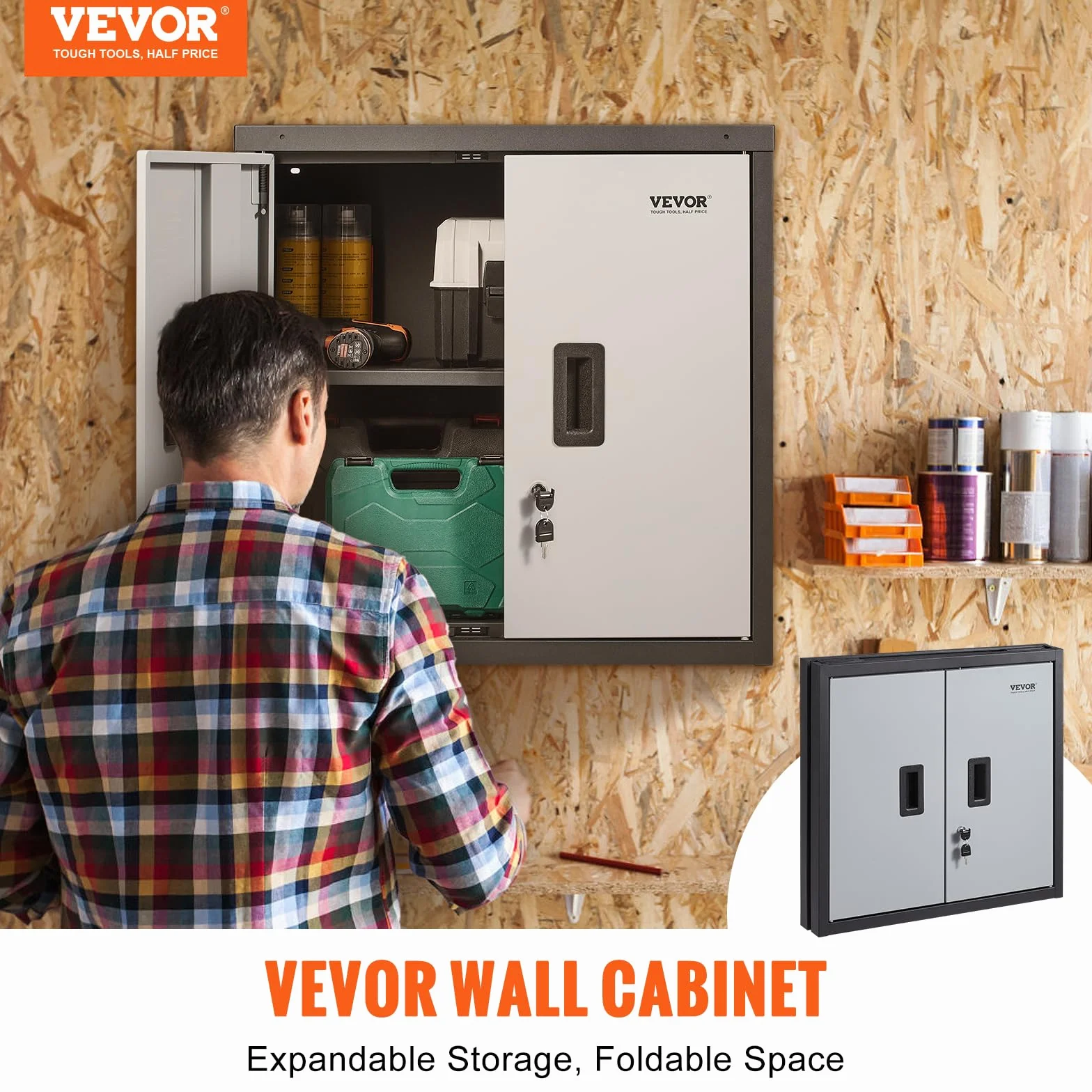 VEVOR Szafa warsztatowa 660 x 305 x 660 mm 108,8 kg stal SPCC montaż ścienny