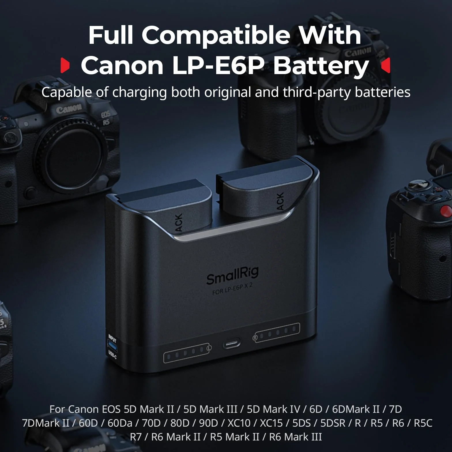 SMALLRIG Zestaw akumulatorów LP-E6P 2520 mAh do Canon EOS R6 II/III R5 Mark II 5D II/III/IV