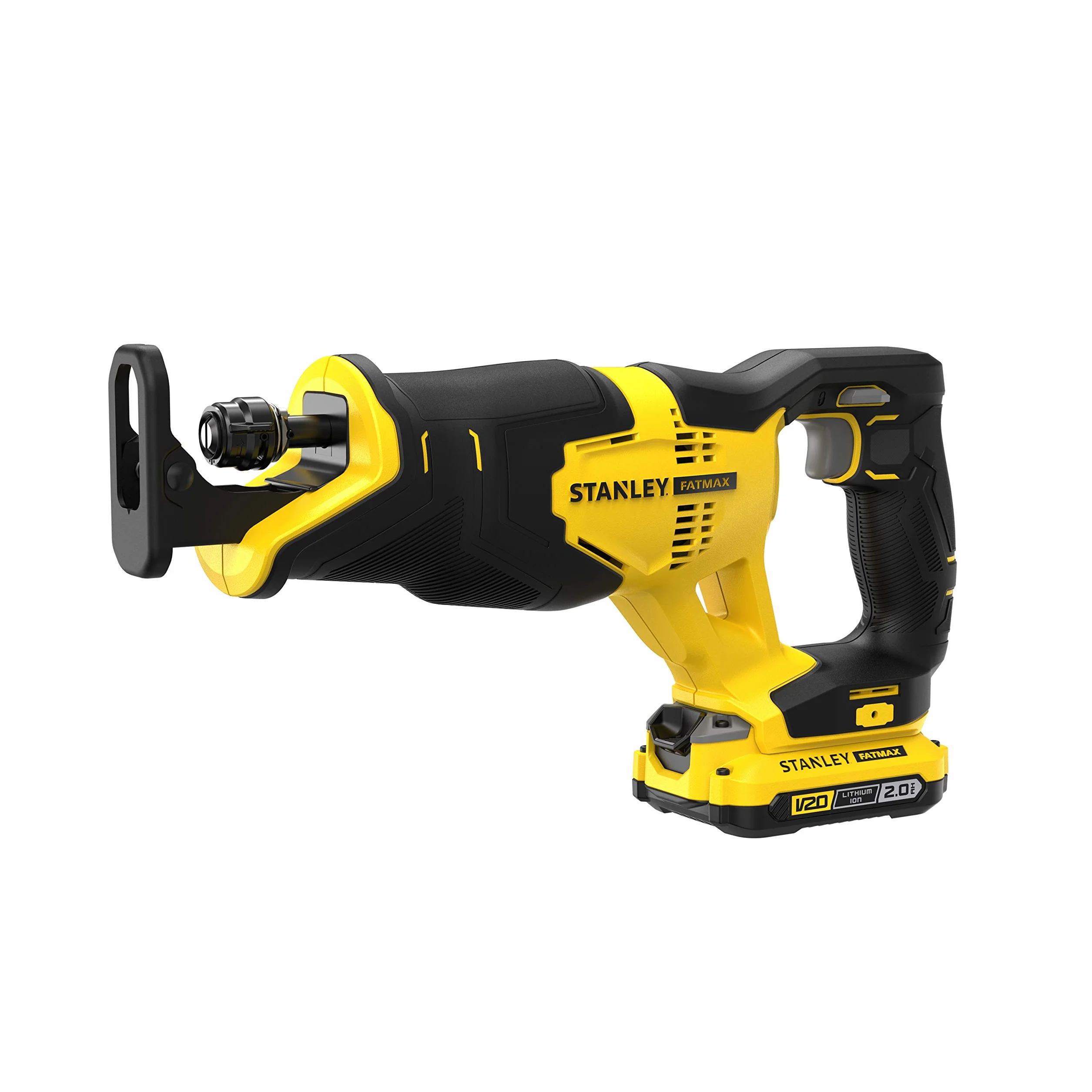Stanley FatMax SFMCS300D2K akumulatorowa piła szablasta 18 V (2,0 Ah, zmienna prędkość skokowa, wymiana brzeszczotu bez użycia narzędzi, ruchoma prowadnica, w zestawie 2 akumulatory, ładowarka,