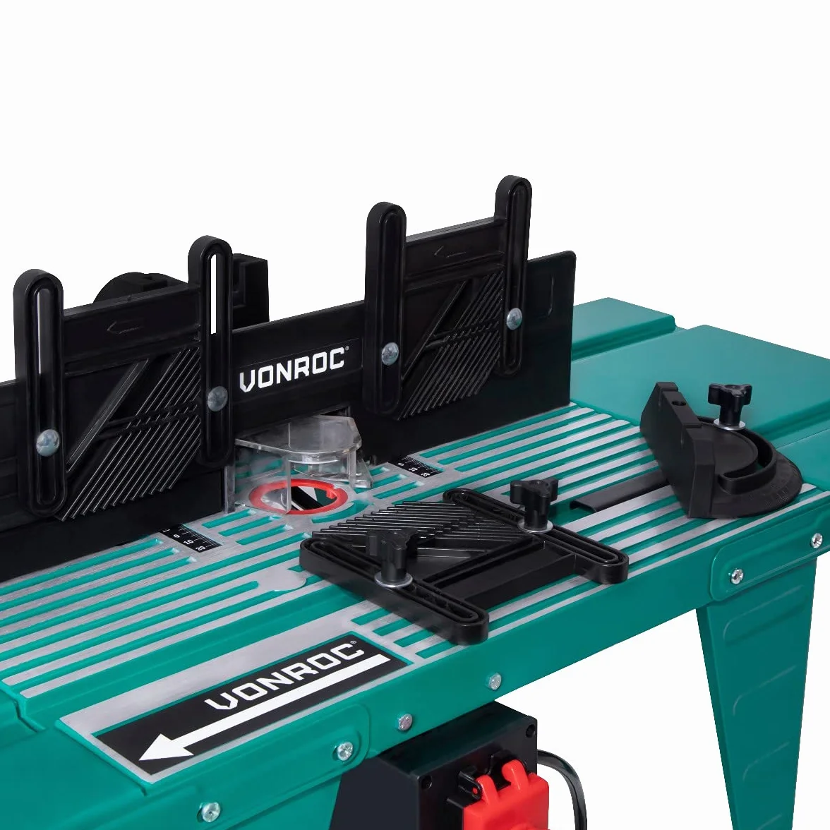 VONROC Stoły frezarskie - frezy górnowrzecionowe | Uniwersalne, Stabilny i Wytrzymały, Powierzchnia 870x335mm, Pasuje do Frezarek do 1800W, Z Prowadnicą, Uchwytami i Przyłączem do Odsysania Pyłu