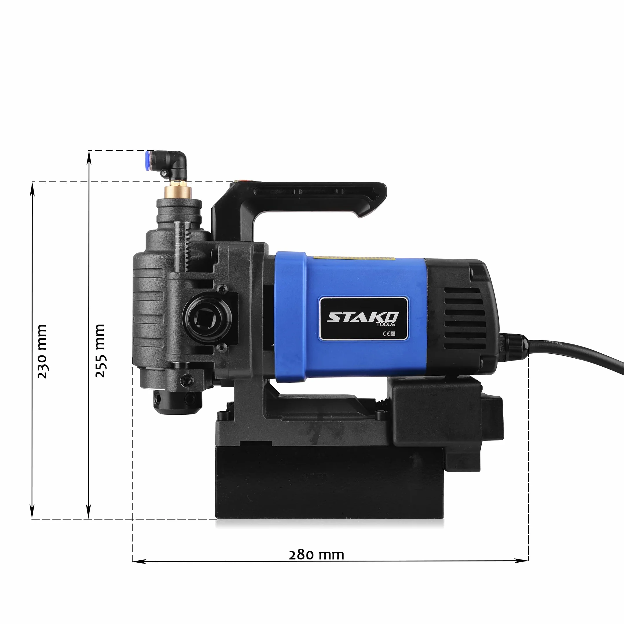 STAKO Wiertarka Magnetyczna Niskoprofilowa KCY-38DM – Mała, Lekka 8 kg – 1650 W – Siła Magnetyczna 14500 N – Uchwyt Mocujący Frezy Weldon 19 mm – Przenośna Magnesówka do Obróbki Metalu