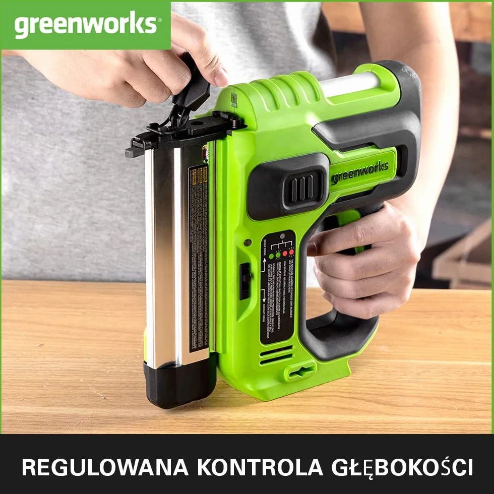 Greenworks G24BN Gwoździarka Akumulatorowa, Pojemność Gwoździ 110, 110 szt./min dla Gwoździ 20-50 mm 18GA, BEZ Baterii i Ładowarki 24V