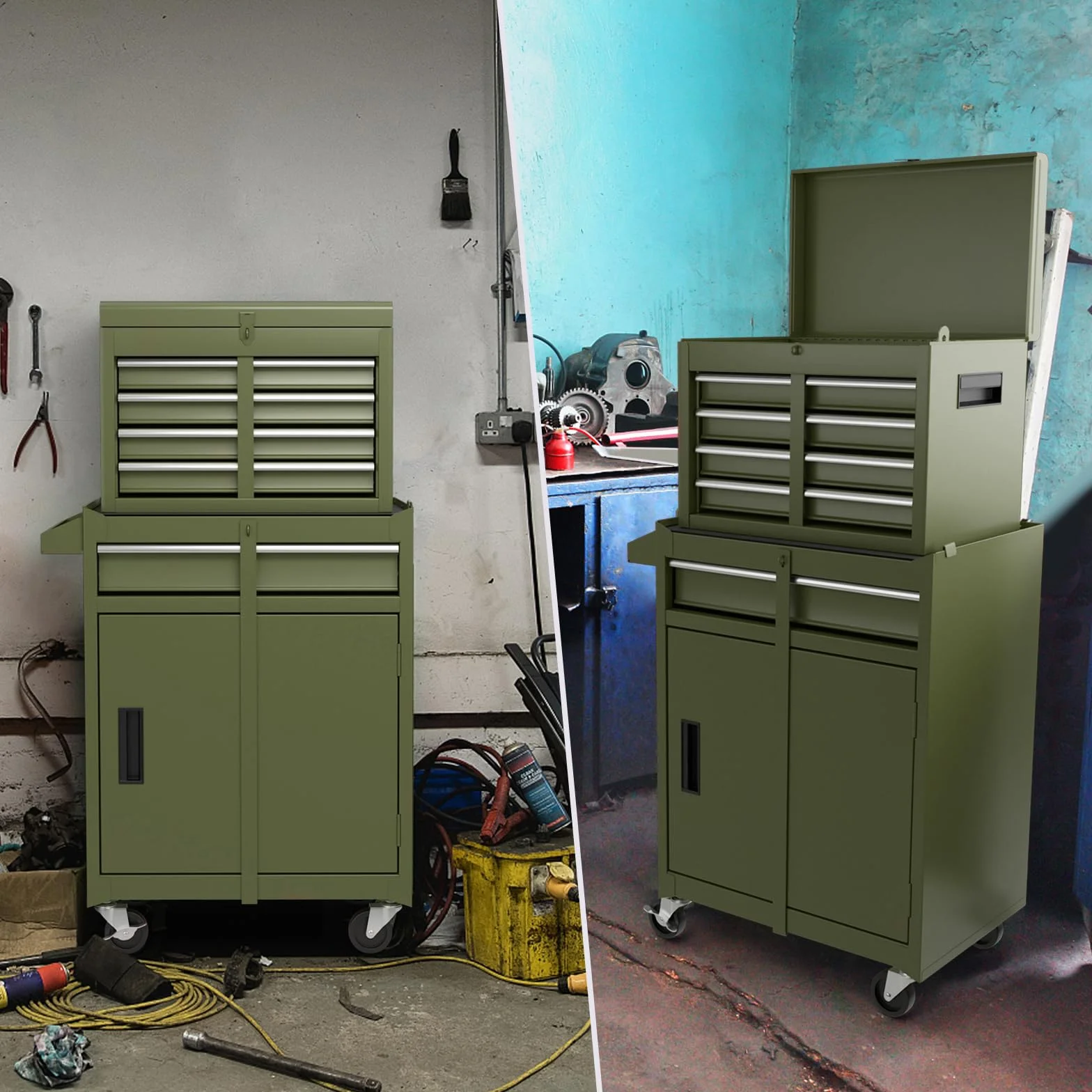 COSTWAY Wózek warsztatowy 2 w 1 z walizką i 8 półkami, metalowy, udźwig 100 kg, zamykany na kółkach