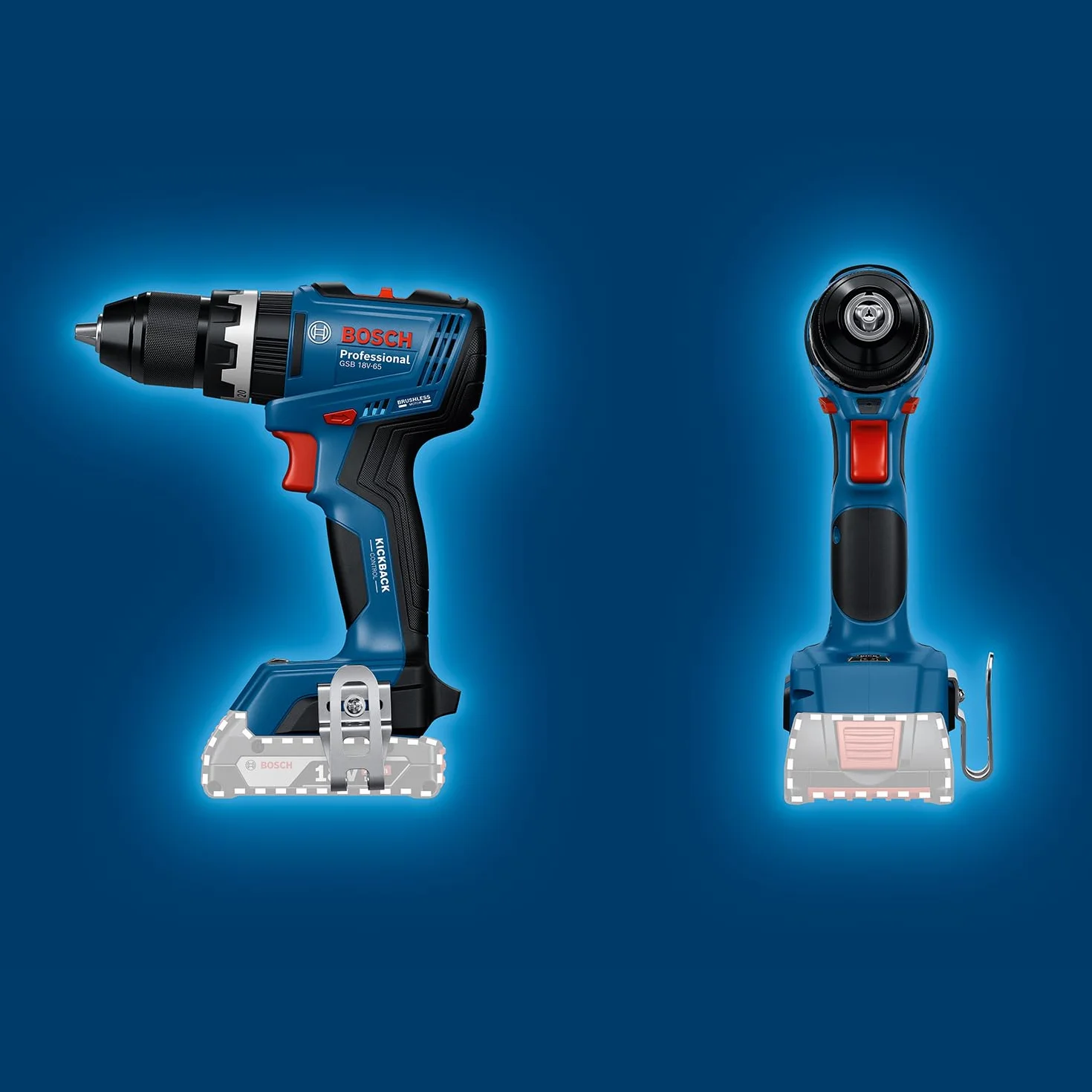 Bosch Professional 18 V firmy Bosch: wiertarko-wkrętarka akumulatorowa GSB 18V-65 (silnik bezszczotkowy, długość korpusu 175 mm, walizka L-BOXX)