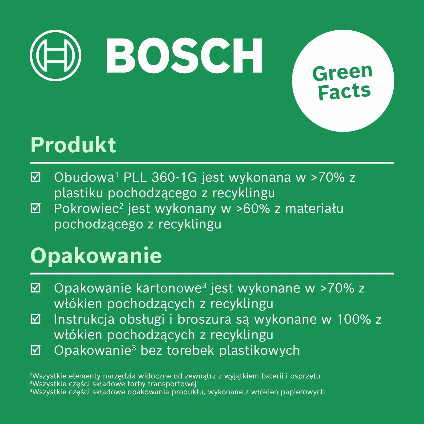 Bosch Laser płaszczyznowy PLL 360-1G (zielona wiązka laserowa 360°, funkcja samopoziomowania, dokładność ±0,4 mm/m, zintegrowany akumulator Li-ion, USB-C®, opakowanie kartonowe E-Commerce)