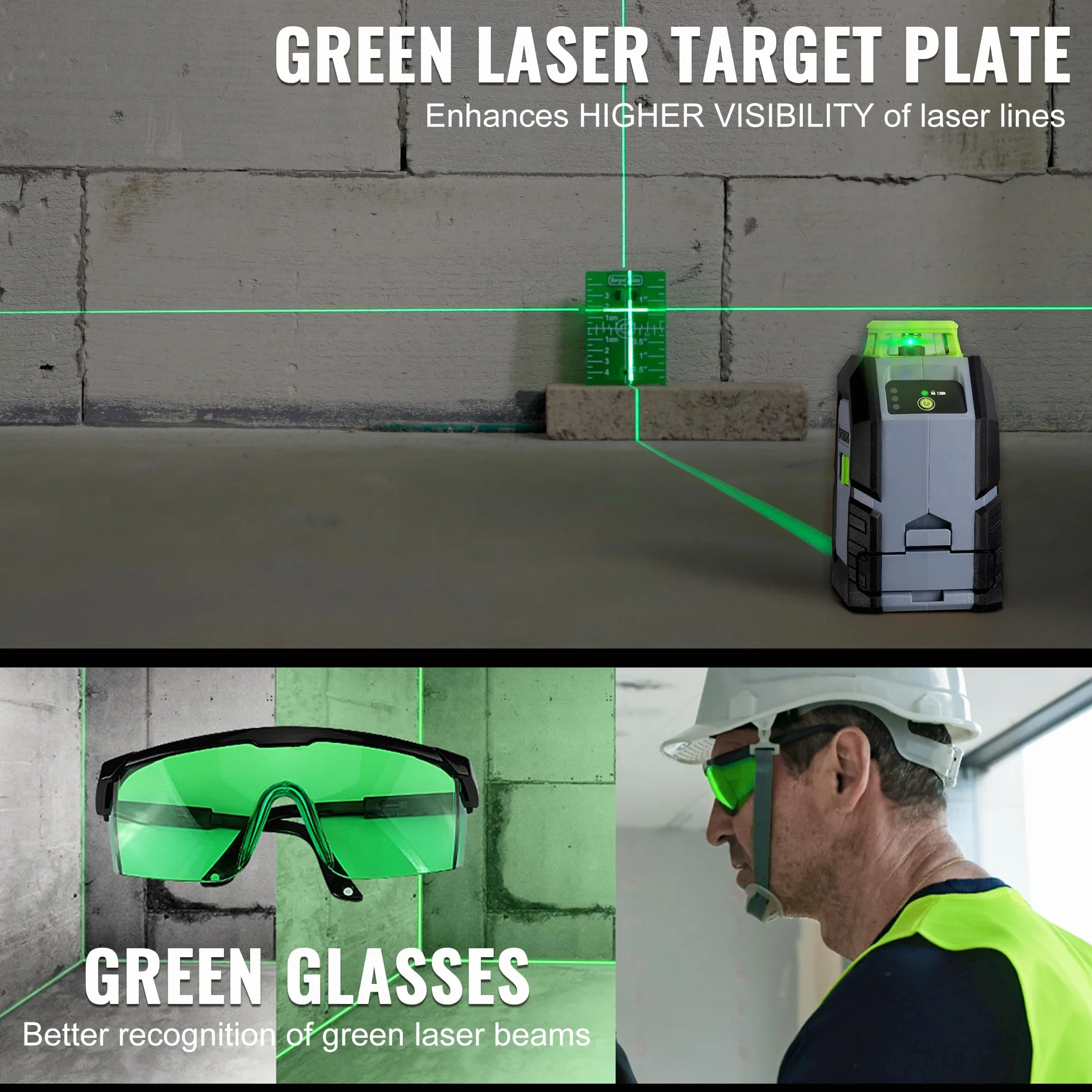 WORKPRO Poziomica Laserowa 360° z Statywem, Zielony Laser Krzyżowy 30 m, Tryb Poziomy/Pionowy/Krzyżowy, Automatyczne Poziomowanie, Idealna Do Placów Budowy