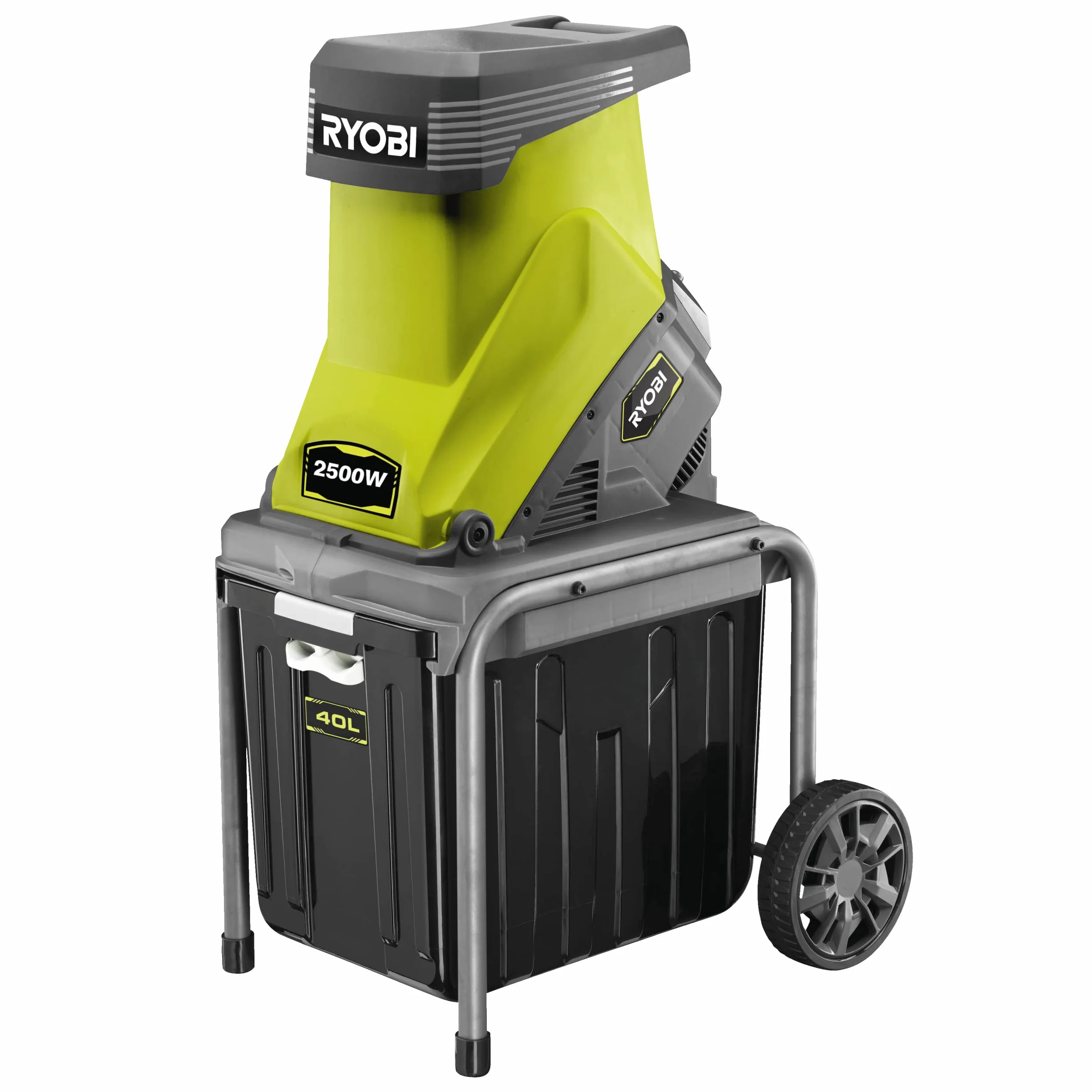 Ryobi Rozdrabniacz Do Gałęzi, RSH2545B, Moc Silnika 2500 W, Maksymalna Średnica Gałęzi 45 mm, Pojemnik do zbierania 40 L, w Zestawie Worek oraz Popychacz do Gałęzi