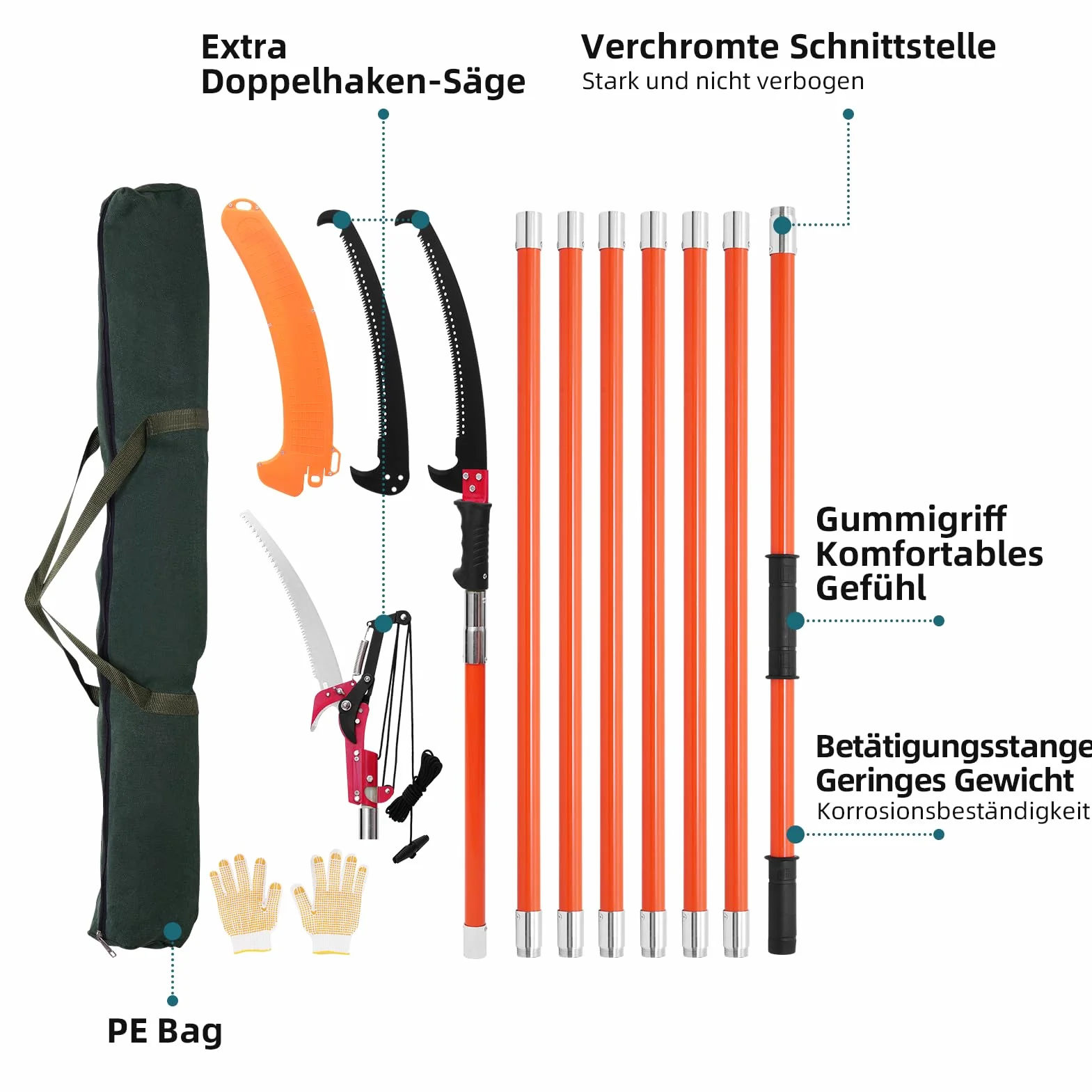 Ręczny trymer do słupków 7,3-27 ft Extendable Tree Pruner, ostre stalowe ostrza, przycinarka gałęzi z 8 uchwytami z włókna szklanego