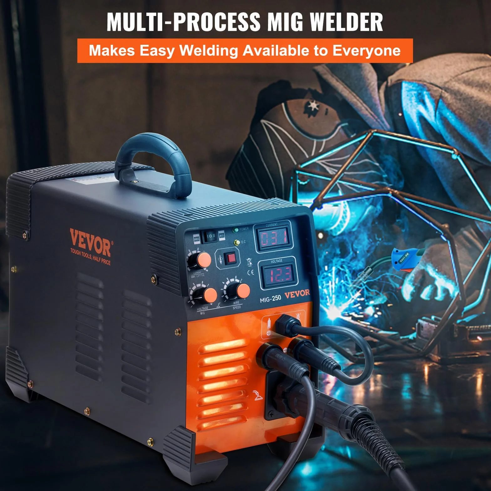 VEVOR Spawarka MIG/MMA/TIG 3w1 50-250A IGBT 5,6kVA IP21S