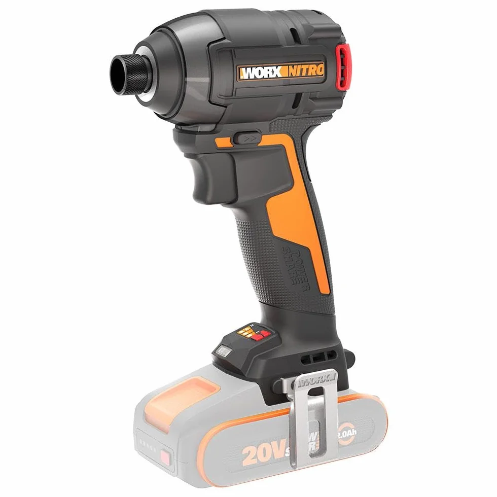WORX Nitro akumulatorowa wkrętarka udarowa 20 V WX265.9 – wydajny silnik bezszczotkowy – 3 poziomy prędkości i 2 tryby – moment obrotowy 200 Nm – 3400 obr./min – lekka i kompaktowa – bez akumulatora i