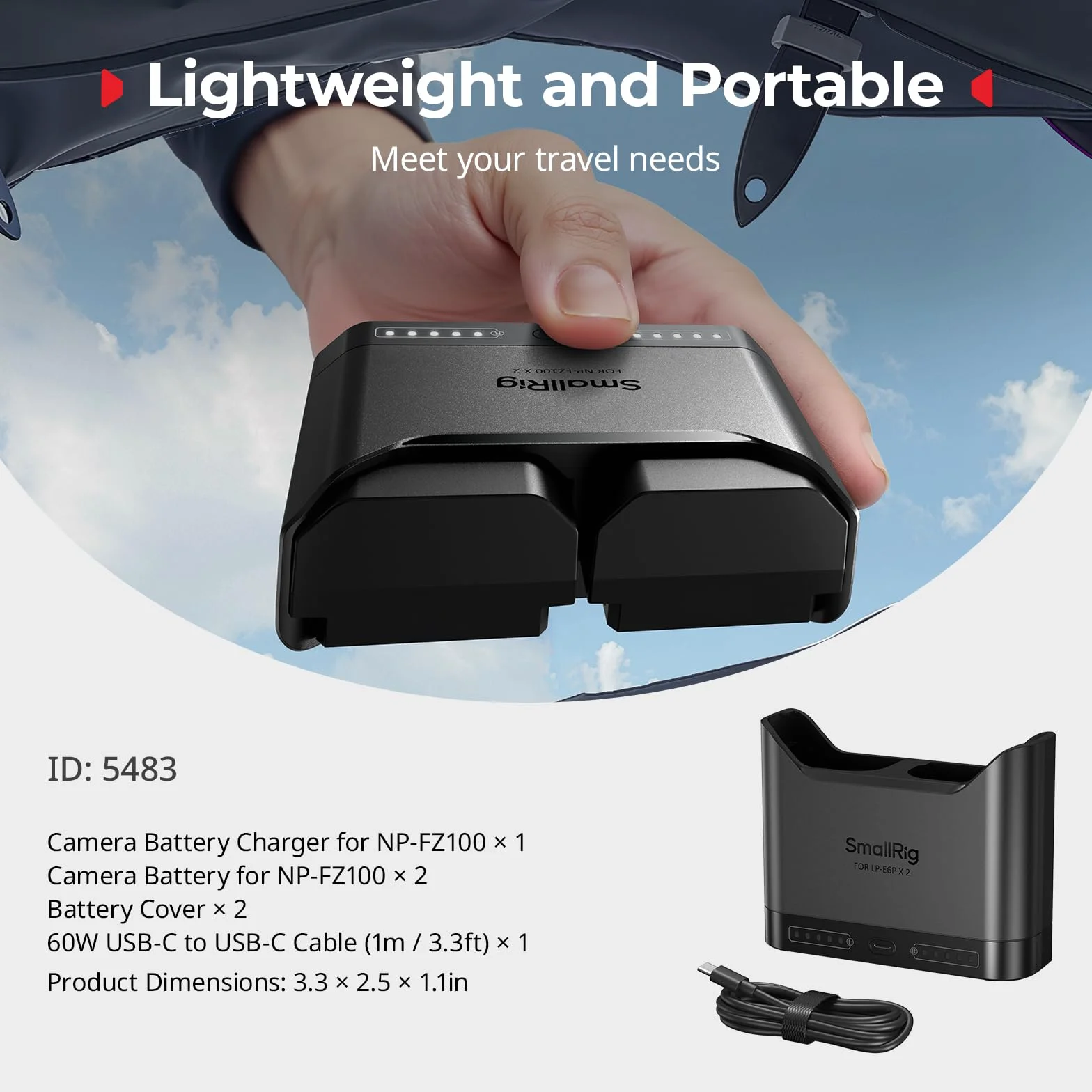 SMALLRIG Zestaw akumulatorów NP-FZ100 22,5 W 1940 mAh do Sony Alpha A7III A7IV A6700 FX3 FX30 A9 A7C A7CII