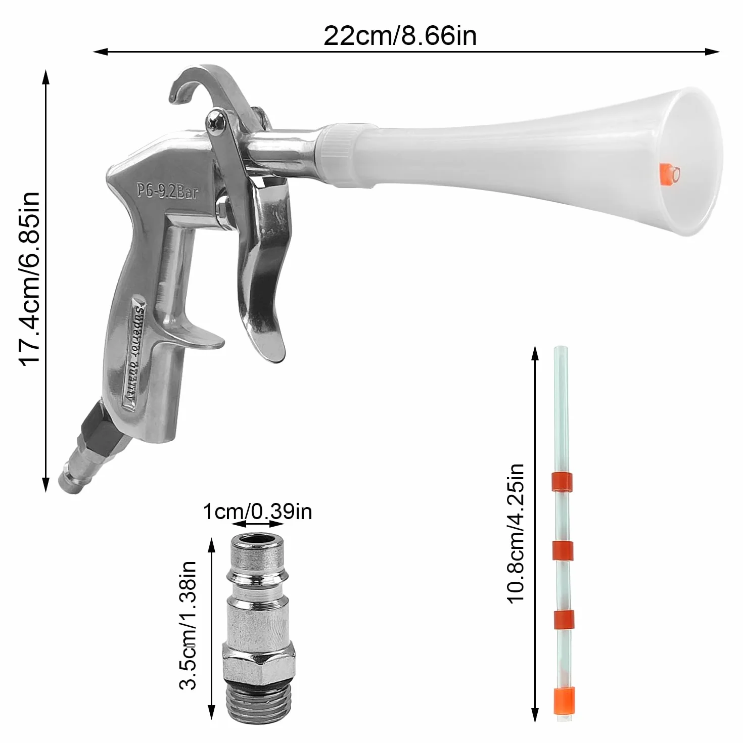 Pistolet do czyszczenia sprężonego powietrza, ciśnienie robocze 6-9,2 bar, pistolet do wydmuchiwania sprężonego powietrza bez pojemnika, pistolet na sprężone powietrze, skutecznie usuwa brud podczas