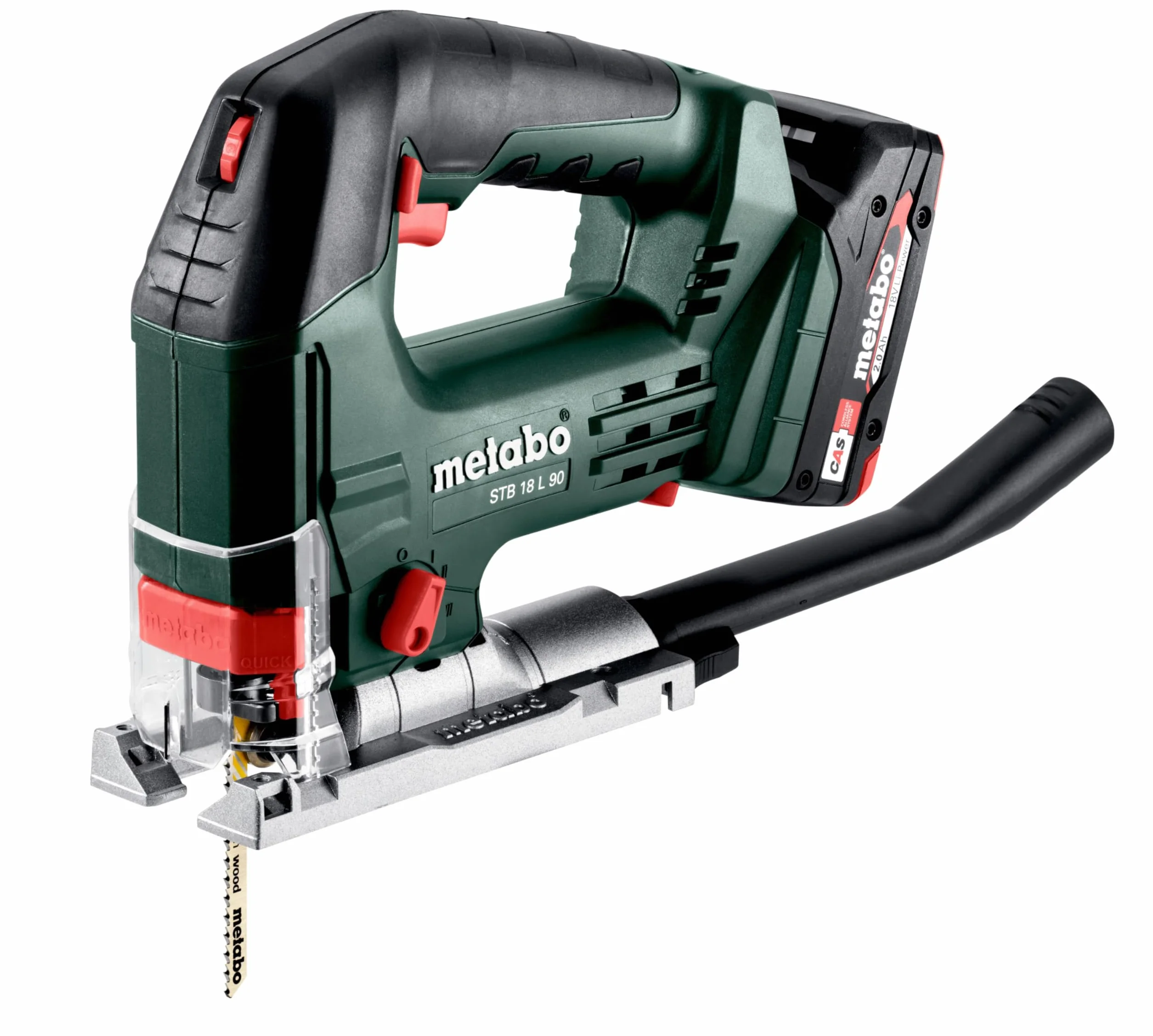 metabo Wyrzynarka akumulatorowa STB 18 L 90-18 V, CAS, głębokość cięcia 90 mm, 4-krotny skok wahadła – beznarzędziowa wymiana brzeszczotu, Softgrip, funkcja dmuchania wiórów, światło LED, odsysanie