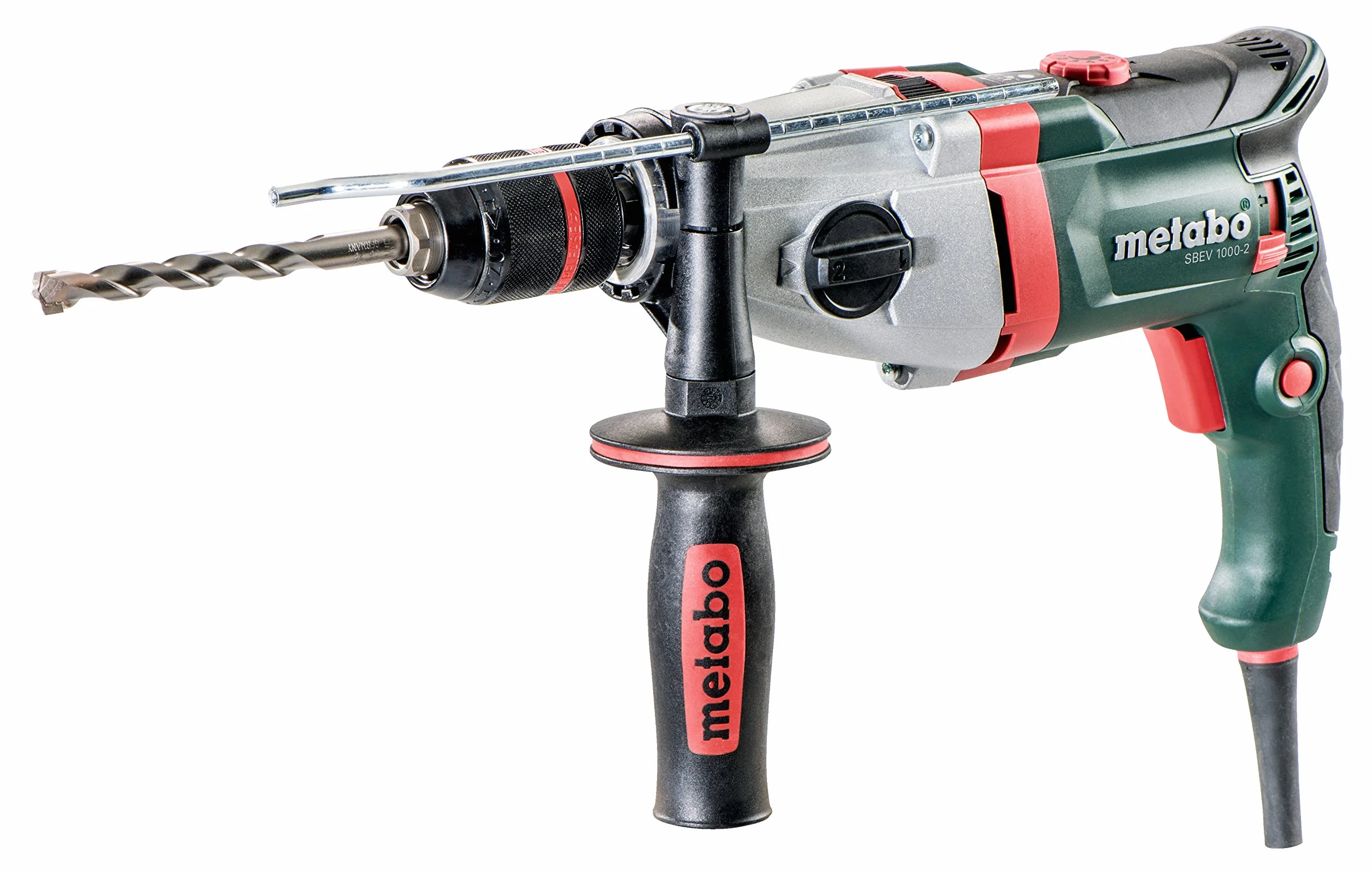 Metabo Wiertarka Udarowa Sbev 1000-2 (1010 W, Ø Wiertła Betonu 20 mm, Szybkozaciskowy Uchwyt Wiertarski 13 mm, Ogranicznik Głębokości, Dodatkowy Uchwyt, Sprzęgacz Bezpieczeństwa, Walizka) 600783500