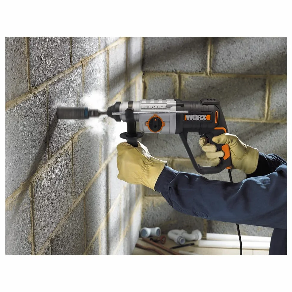 WORX WX339 młot udarowo-obrotowy 800 W – młot udarowo-obrotowy 3 w 1 jako wiertarka, wiertarka udarowa i dłuto – szybka i wygodna wymiana bitów i wierteł
