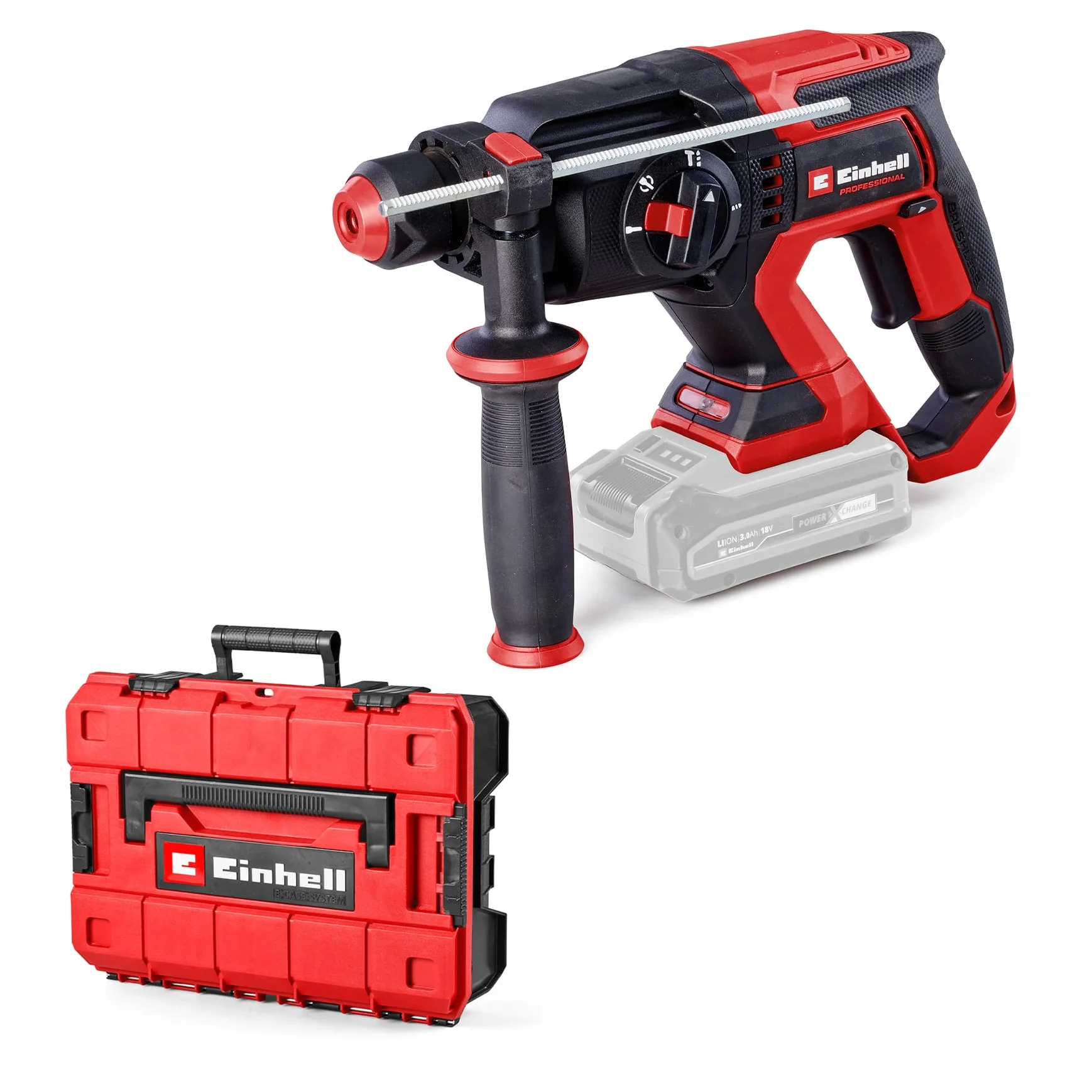 Einhell Profesjonalny bezprzewodowy młot udarowy TP-HD 18/22 D Li BL-Solo Power X-Change (18 V, silnik bezwęglowy, 2,3 J, SDS-Plus, perf 22 mm w betonie, uchwyt D, walizka, bez akumulatora)