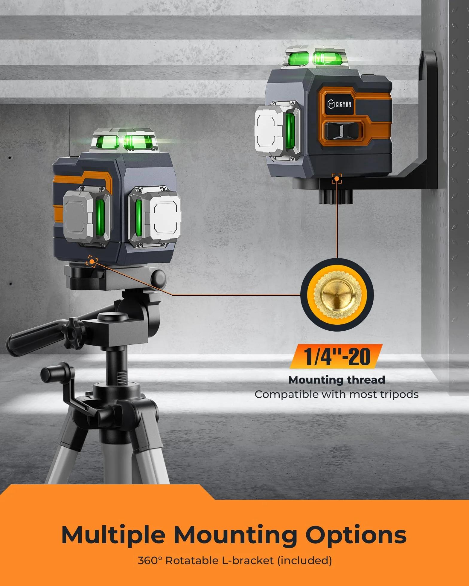 Cigman Laser krzyżowy 3x360° zielony samopoziomujący CM-S01
