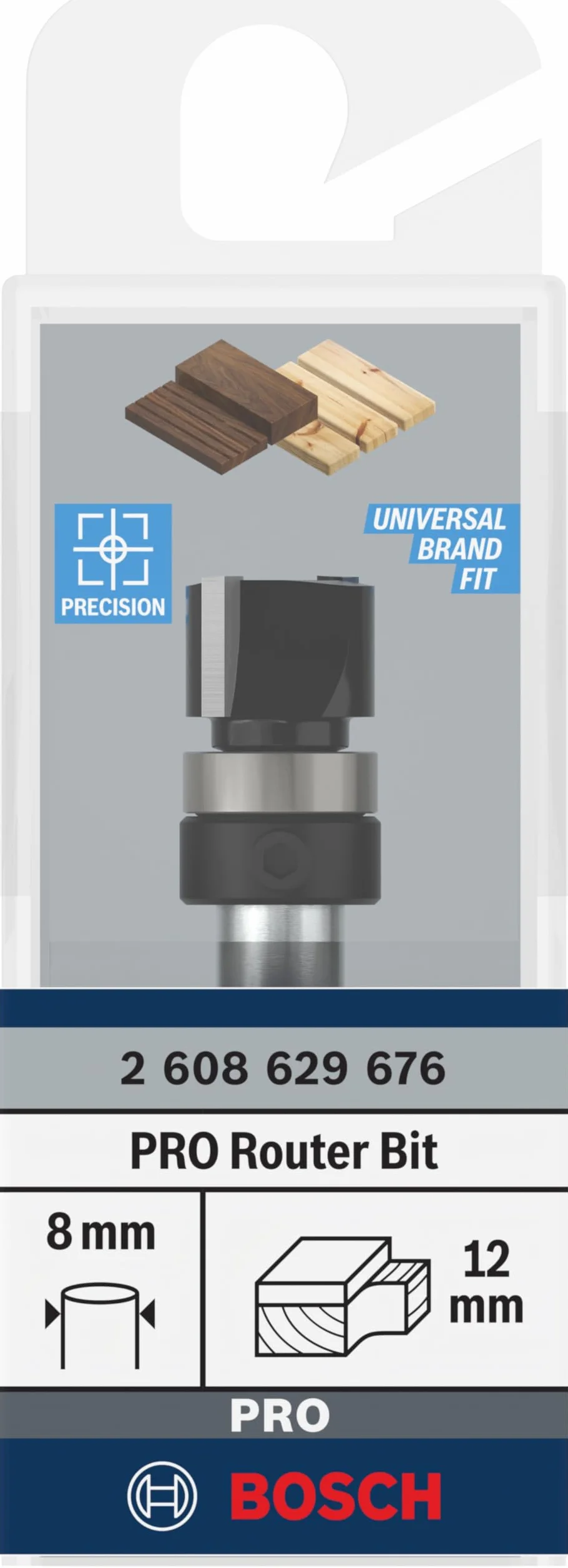 Bosch 1x Frez prosty PRO z łożyskiem kulkowym na górze (do Miękkie drewno, Twarde drewno, Ø 12 mm, Professional Akcesoria Frez ręczny, Frez krawędziowy)