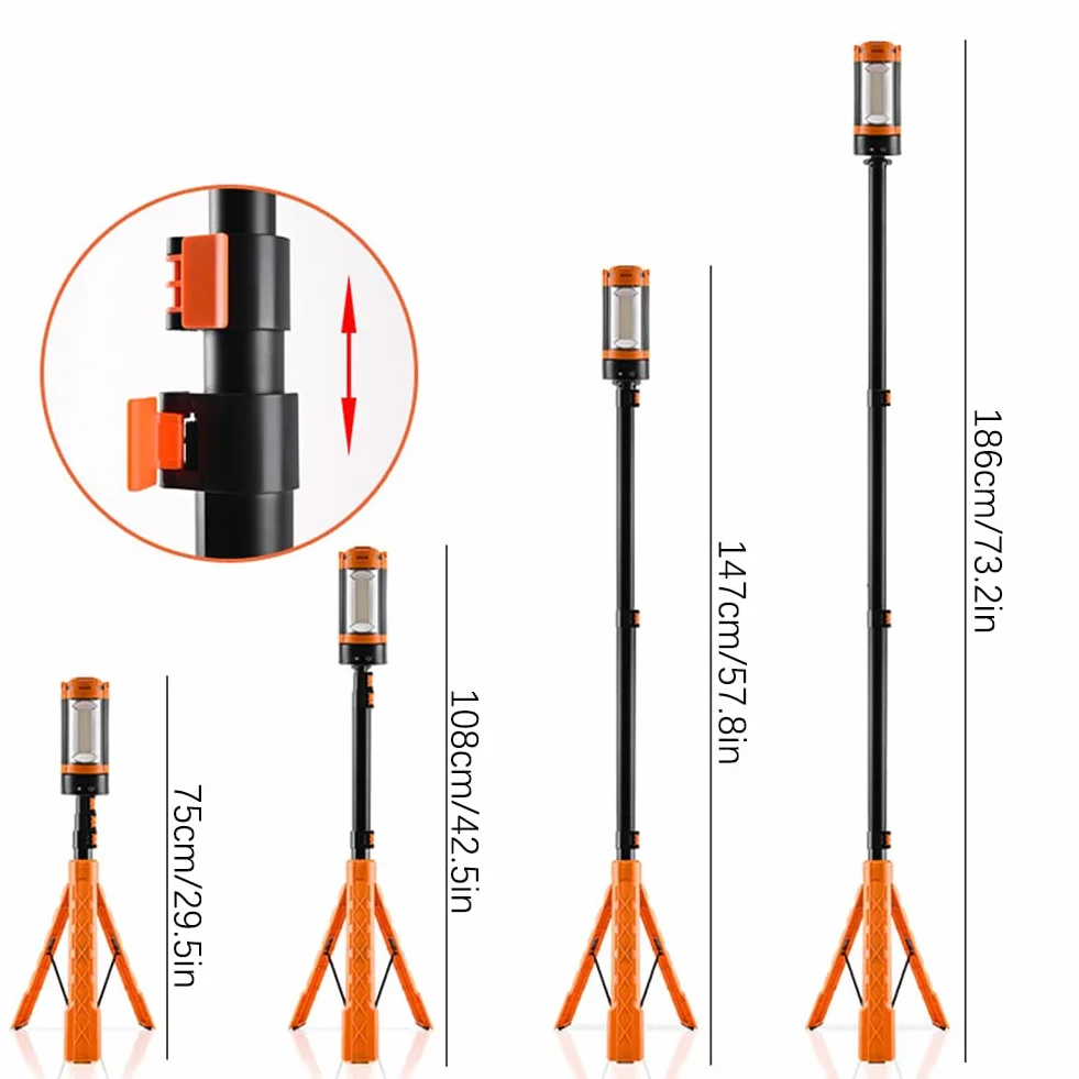Przenośna teleskopowa lampa kempingowa ze stojakiem na statyw 10 000 mAh wodoodporna lampa LED do ładowania, 5 trybów oświetlenia, 2500 lumenów, na kemping, wędrówki, wędkowanie, miejsca pracy i w