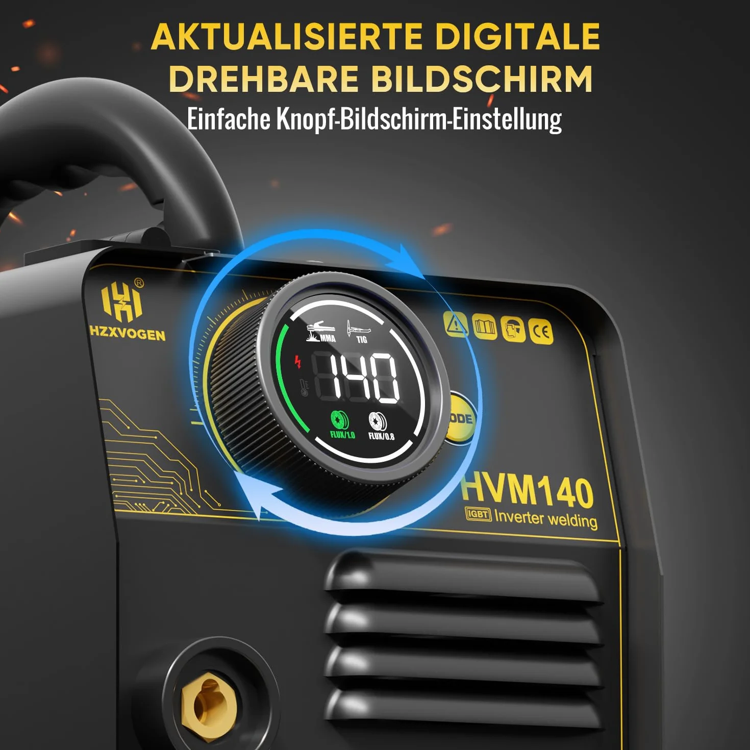 H HZXVOGEN Spawarka MIG 140A, 230V, spawarka rdzeniowa MIG/Lift TIG/Stick 3 w 1 z funkcją synergii, przenośna spawarka MIG bez gazu z inwertorem IGBT. Spawarka MIG dla początkujących (HVM140)