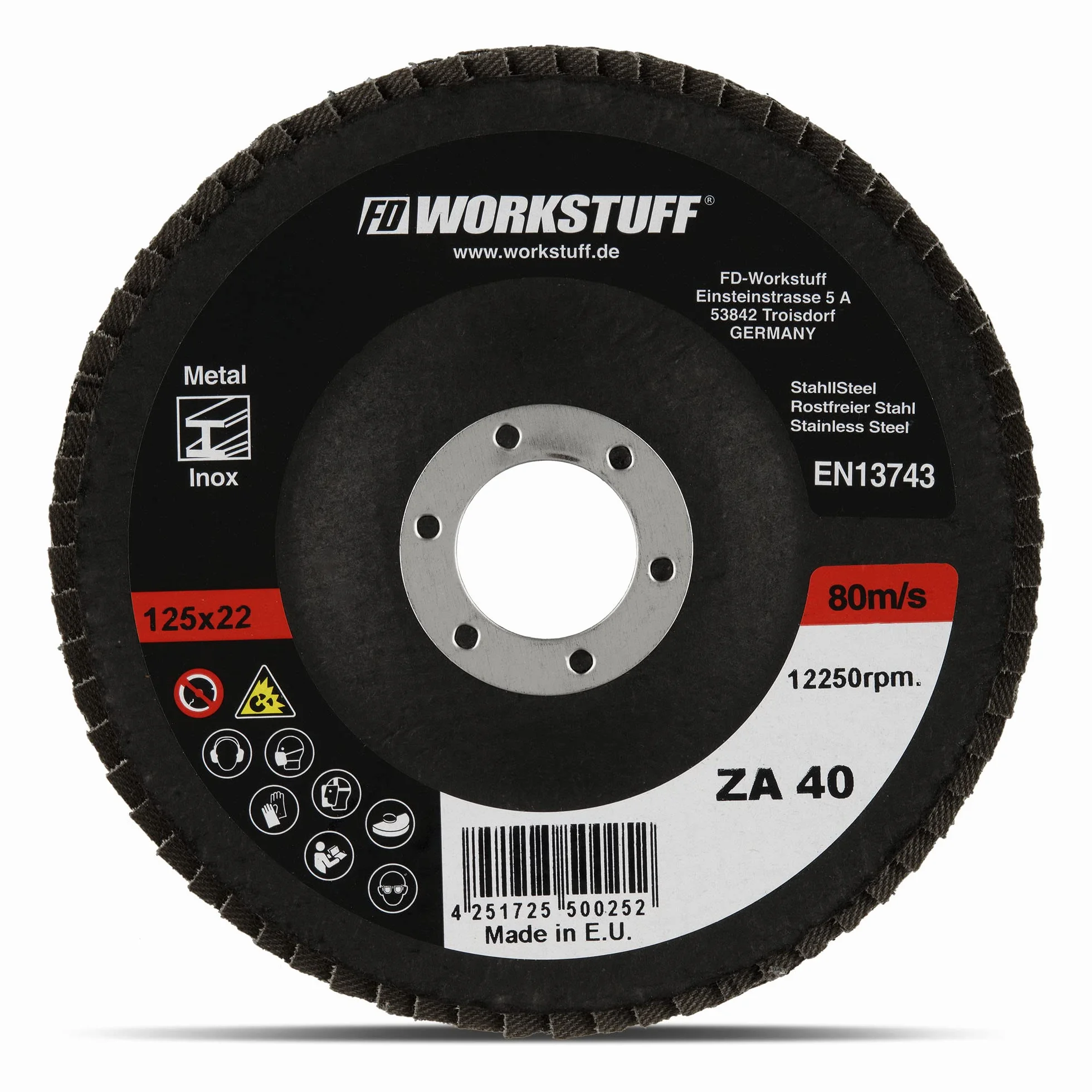 Zestaw 10 tarcz szlifierskich Ø 125 mm, mieszane opakowanie (2 x ziarnistość 40/60, 3 x ziarnistość 80/120), ze stali nierdzewnej, tarcze szlifierskie, niebieskie