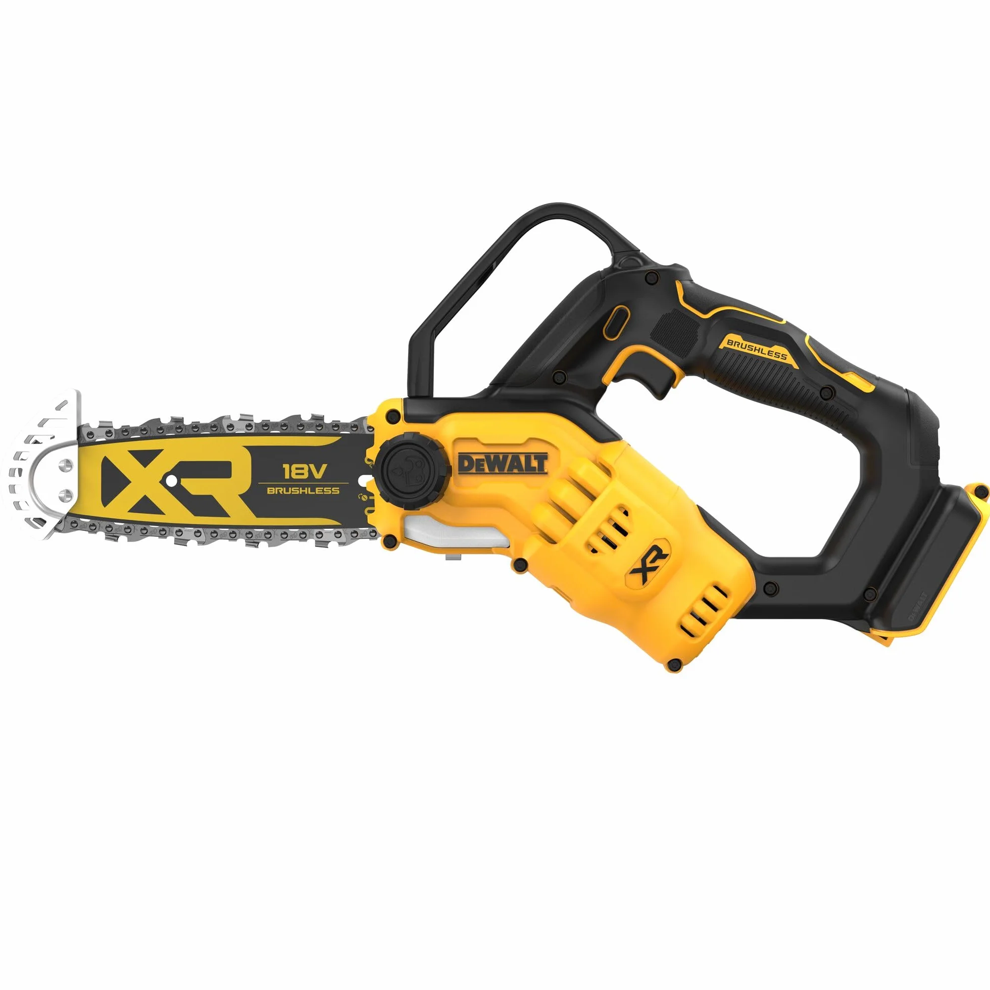 DEWALT DCMPS520N-XJ akumulatorowa piła do gałęzi 18 V (miecz 20 cm, silnik bezszczotkowy, automatyczne smarowanie łańcucha, metalowa ochrona na czubku miecza, boczne napięcie łańcucha, dostawa bez