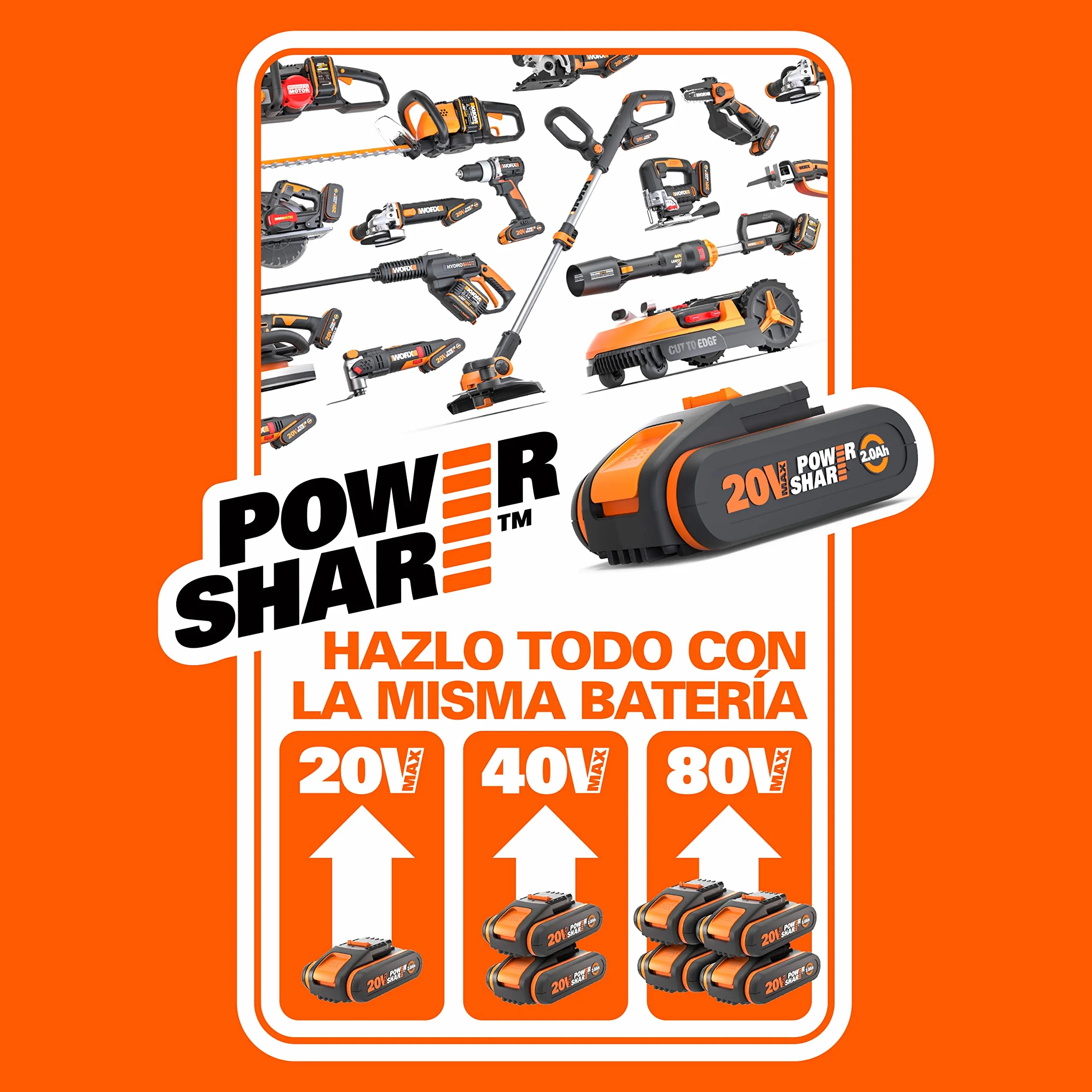 WORX Bezprzewodowy młot udarowy 20 V 1,2J WX391, szybkie wiercenie w betonie, 3 funkcje w 1, w zestawie 10 wierteł do betonu, drewna i metalu, akumulator 2Ah i szybka ładowarka 2 A w zestawie
