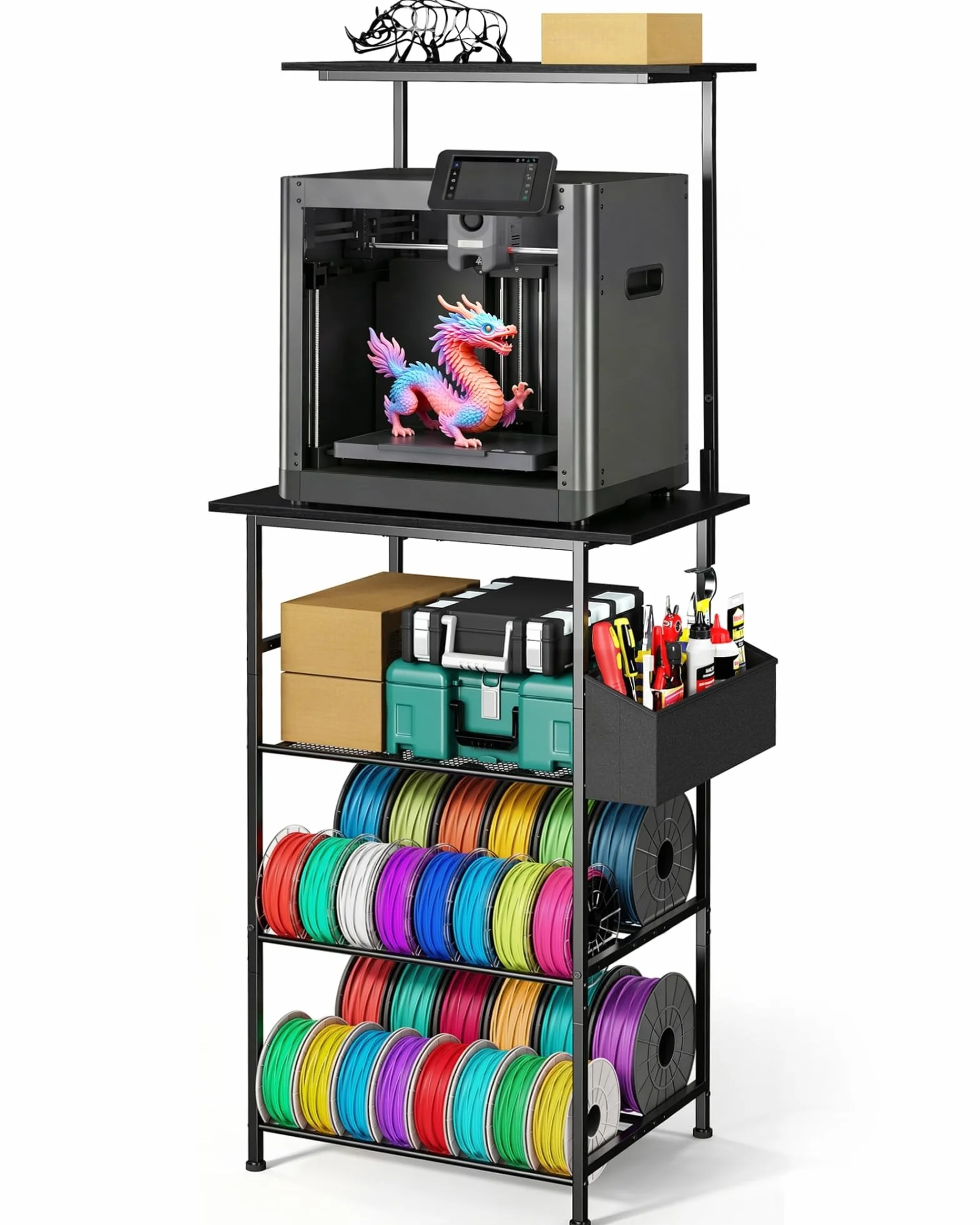 Stolik do drukarki 3D, 5-poziomowy metalowy stojak z miejscem na filament, do biura