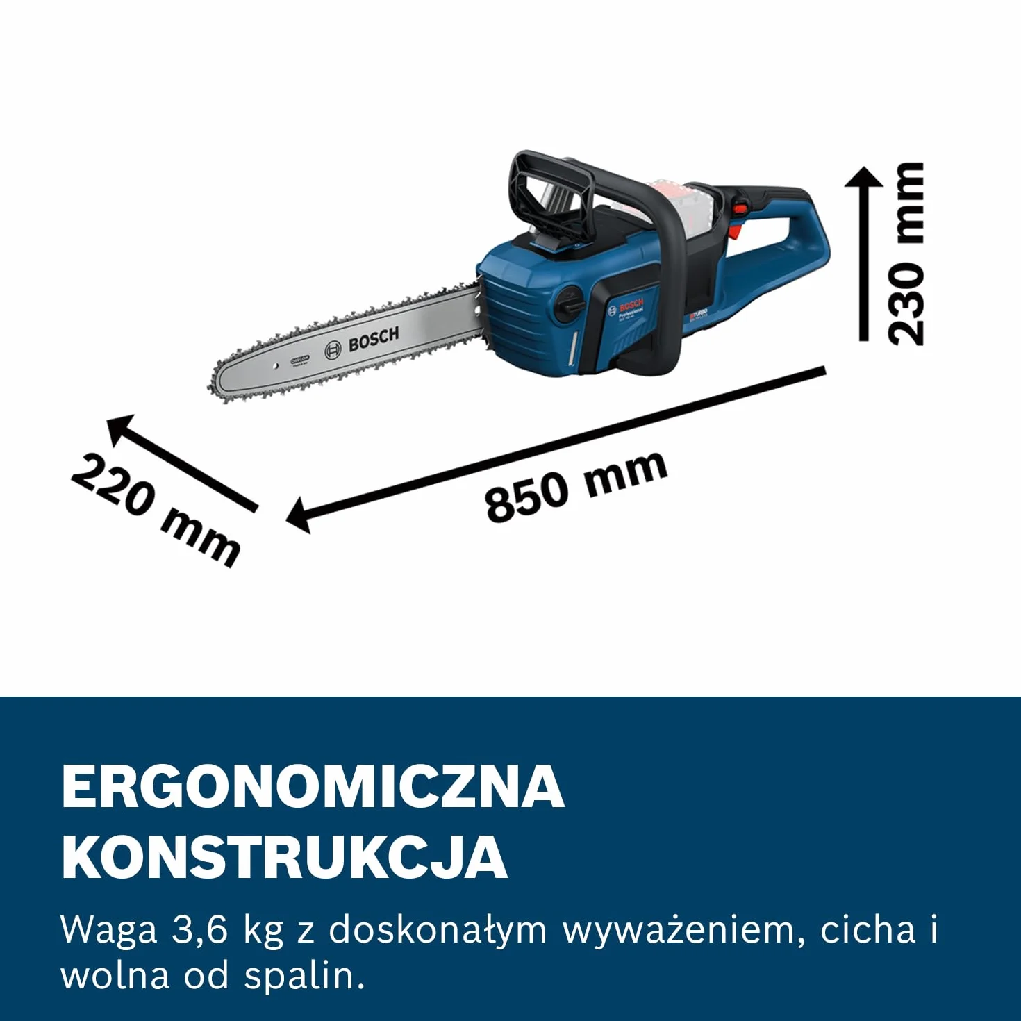System profesjonalny 18 V firmy Bosch: piła łańcuchowa GKE 18V-40 (prowadnica 40 cm, silnik bezszczotkowy z technologią BITURBO, klucz, osłona łańcucha, bez akumulatora/ładowarki)