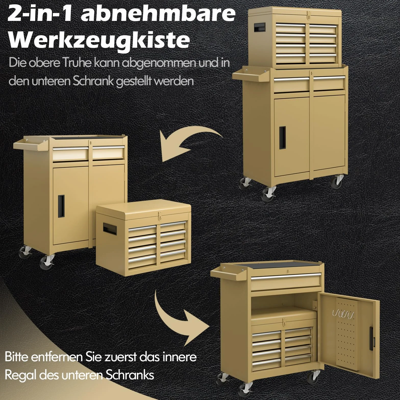 COSTWAY 2 w 1 wózek warsztatowy, w zestawie z walizką i 8 półkami oraz hakami i regulowanym regałem, zamykany wózek narzędziowy na kółkach bez narzędzi, profesjonalny wózek warsztatowy z metalu