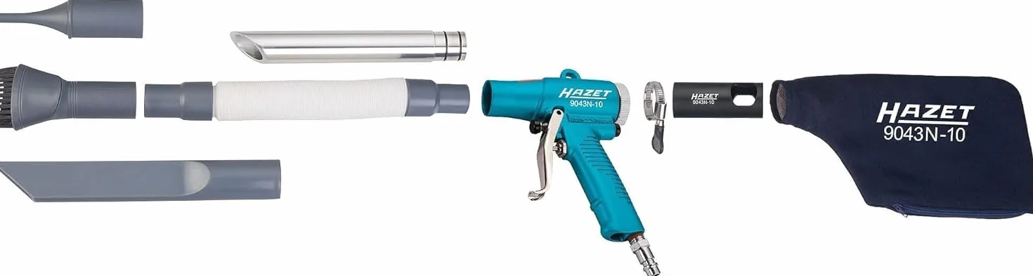 HAZET 9043N-10 pistolet ssąco-dmuchający I Praktyczny przełącznik obsługiwany jedną ręką, z metalową obudową, poziom podciśnienia: 7,5 mmHg I Odciąganie zanieczyszczeń i przedmuchiwanie powierz
