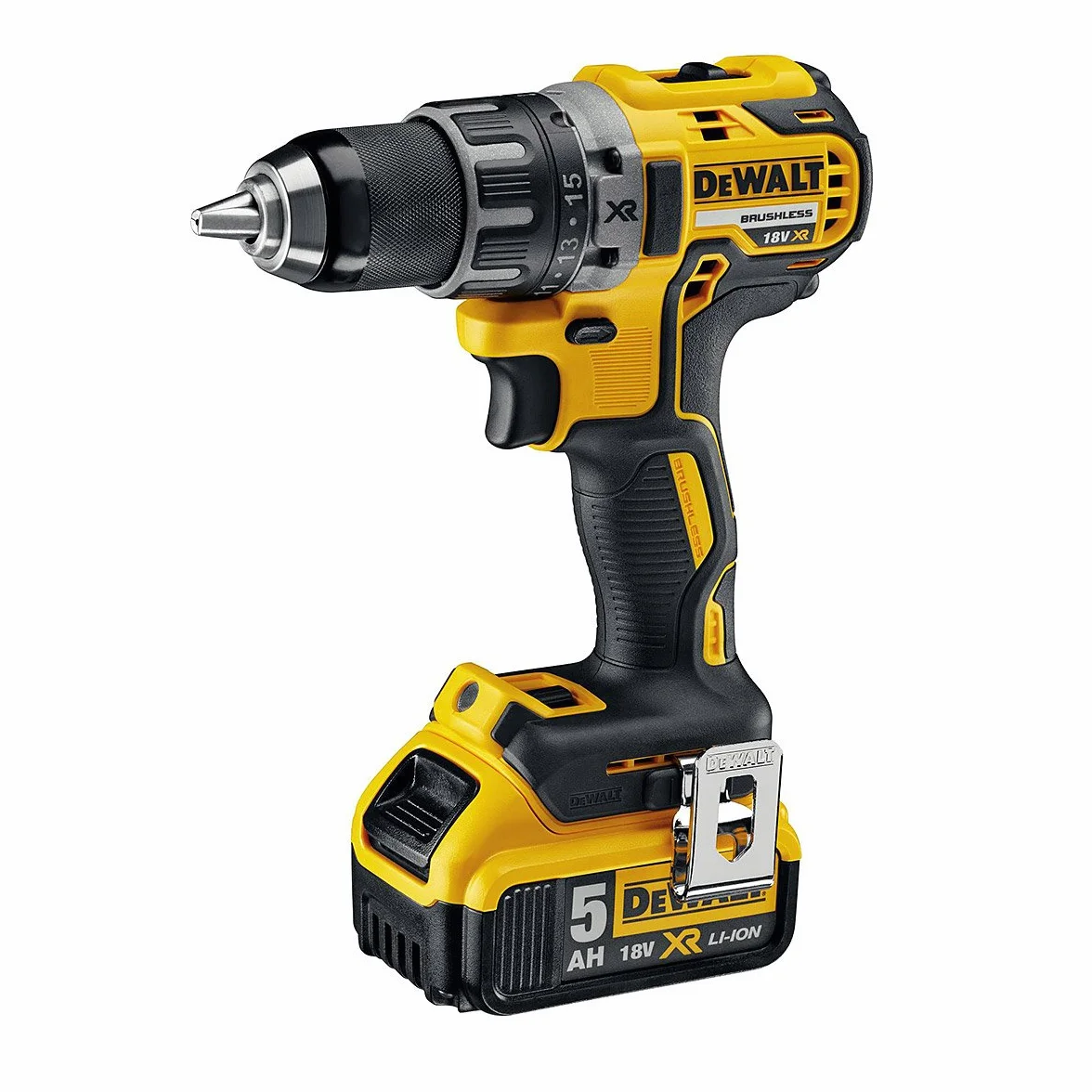 DEWALT, Wiertarko-wkrętarka 18V XR z silnikiem bezszczotkowym + 2x akumulatory 5.0 Ah, DCD791P2