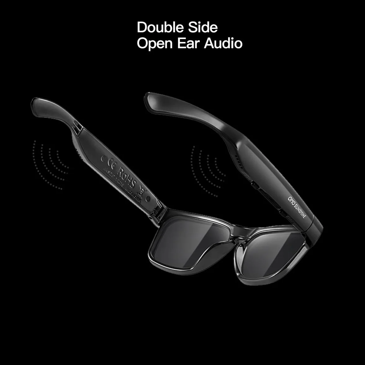 OhO sunshine Wodoodporne okulary przeciwsłoneczne z technologią Bluetooth do słuchania muzyki i rozmów telefonicznych, polaryzacyjne soczewki ochronne UV400, Czarna ramka