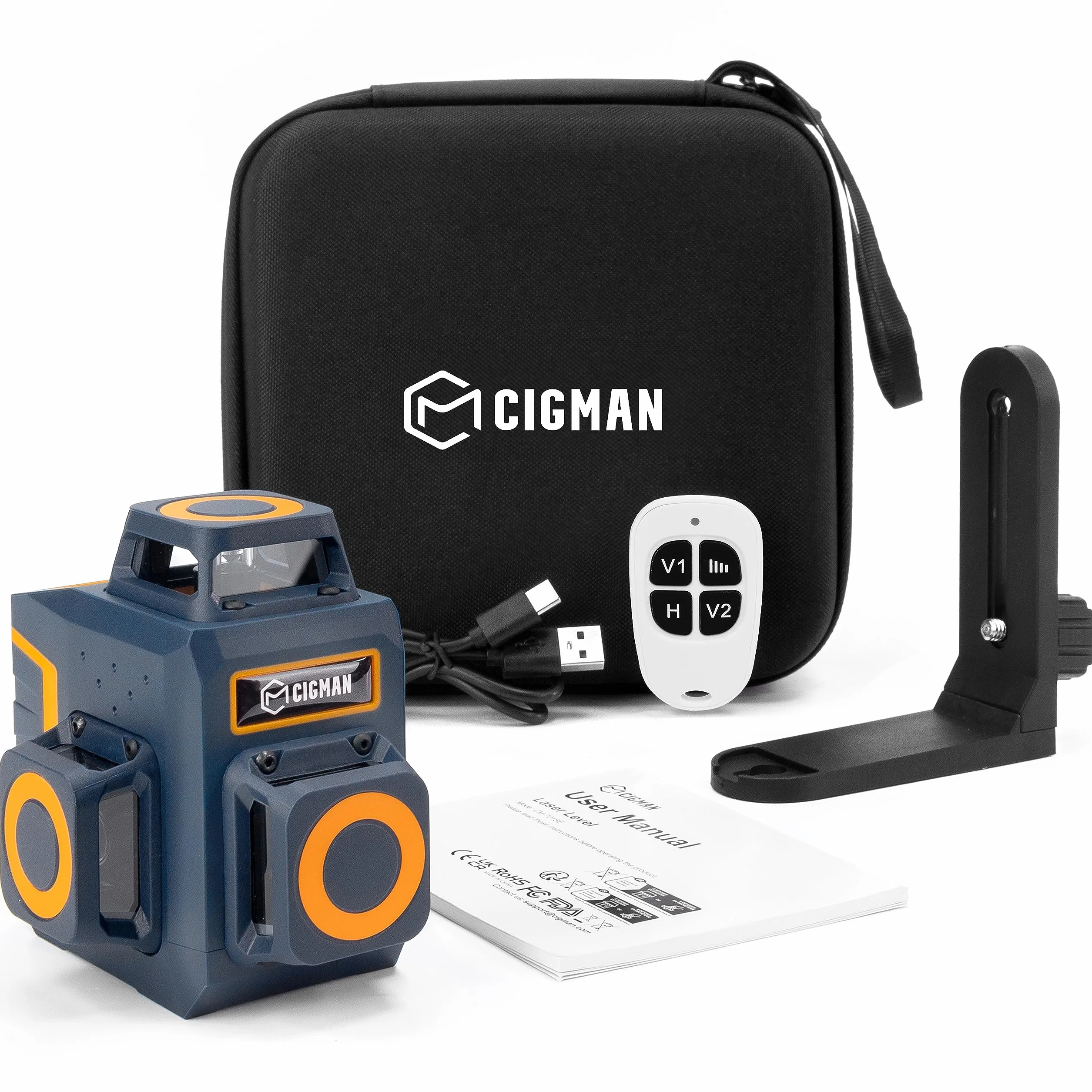 CIGMAN Cross Line Laser Green 2 x 360 stopni Poziom lasera Poziom lasera z akumulatorem litowym i pilotem Regulowana jasność w celu oszczędzania energii CM701SE