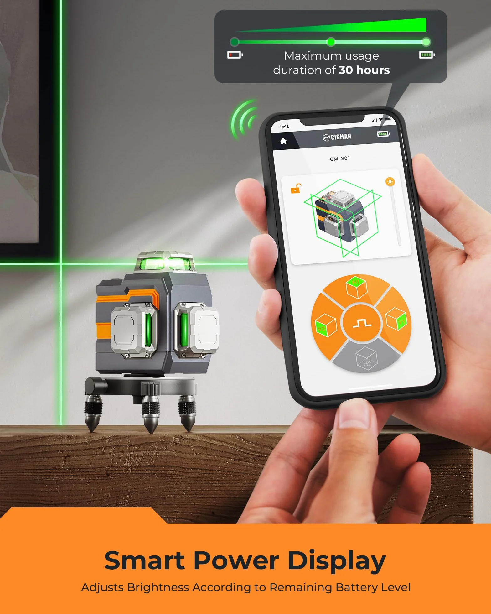 Cigman Laser krzyżowy 3x360° zielony samopoziomujący CM-S01