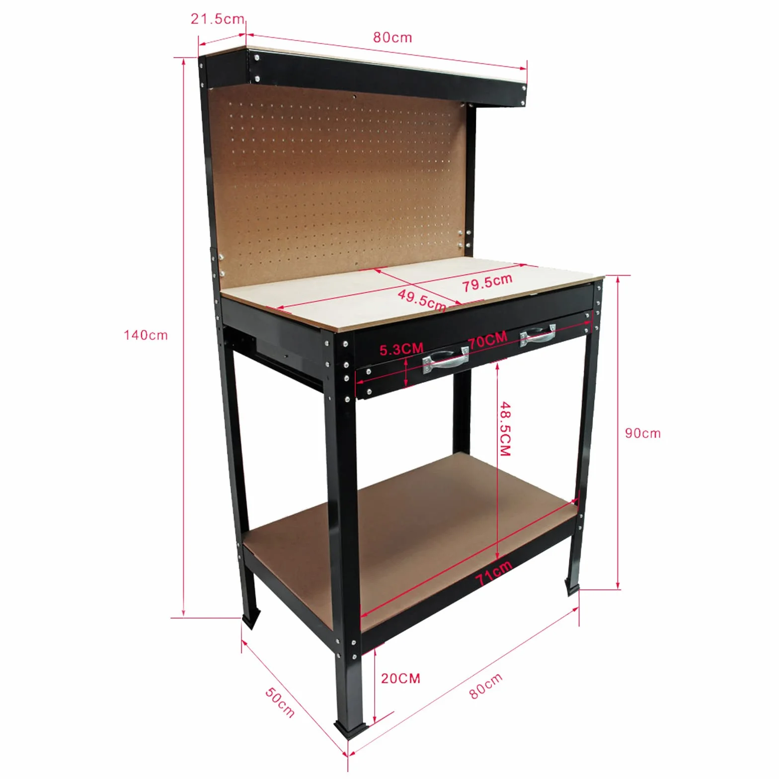 Wiltec Stół warsztatowy 800 x 500 x 1400 mm z szufladą 150 kg nośności