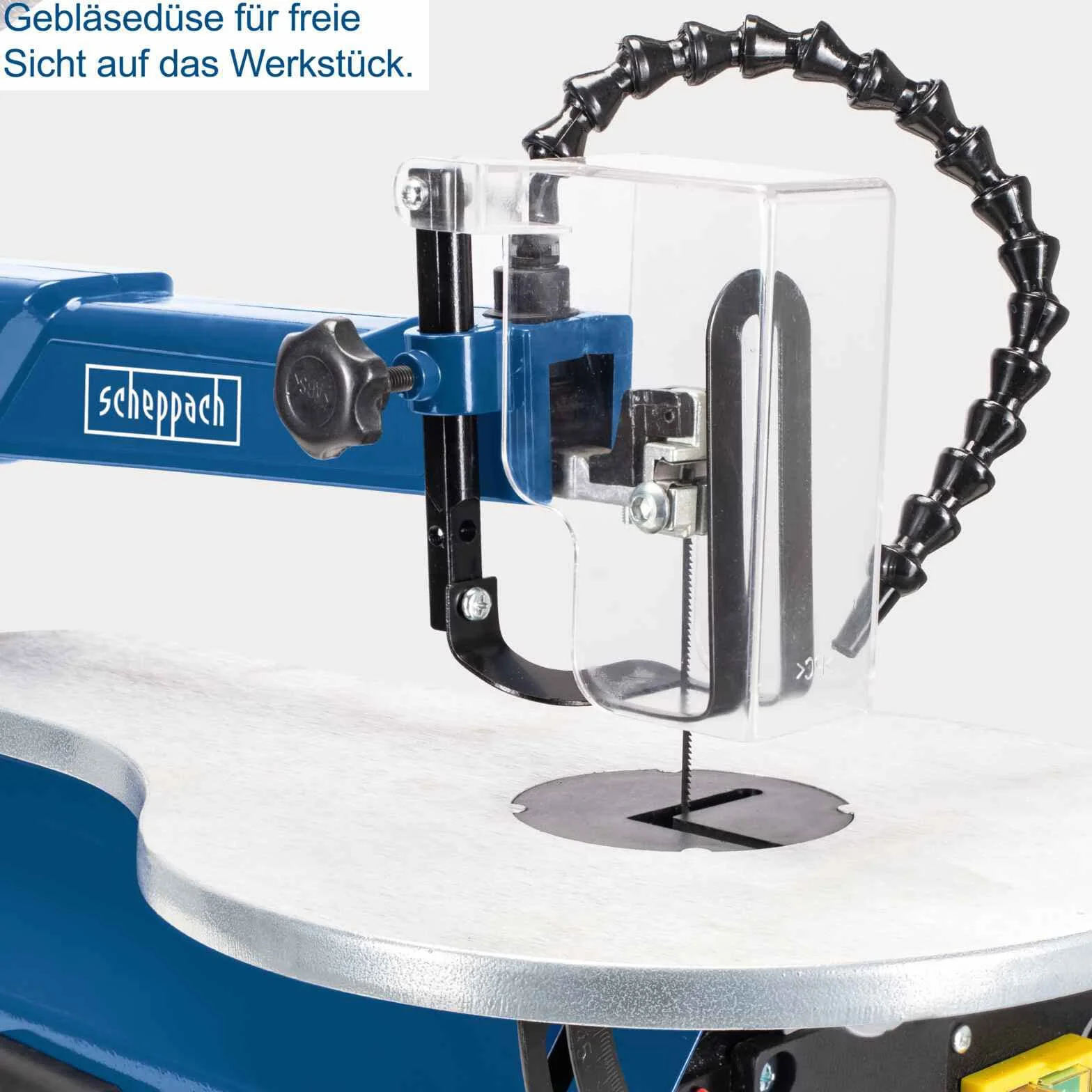 Scheppach Wyrzynarka SD1600 V, piła modelowa z wydajnym silnikiem 120 W, wysokość przejścia 50 mm i elastyczną dyszą dmuchawy