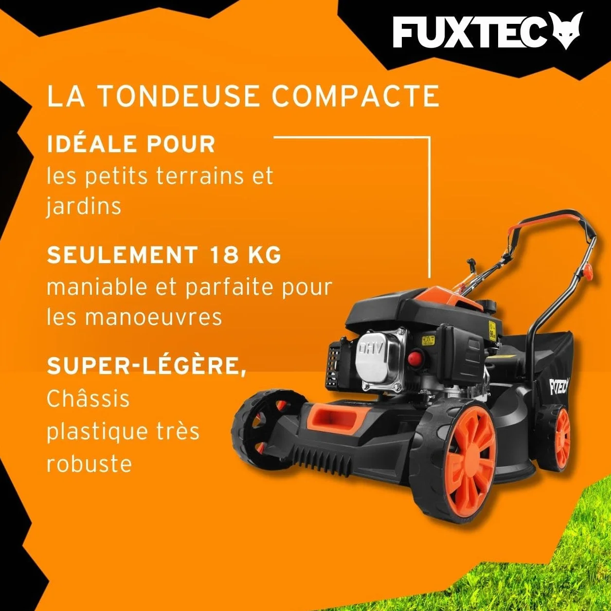 Kosiarka spalinowa FUXTEC FX-RM4180 1,8KM 1,3kW | waga tylko 18kg | szerokosc koszenia 40cm i 3-stopniowa regulacja wysokosci koszenia 25-55mm | 4-suwowa kosiarka 80ccm - w zestawie kosz na trawe 45L