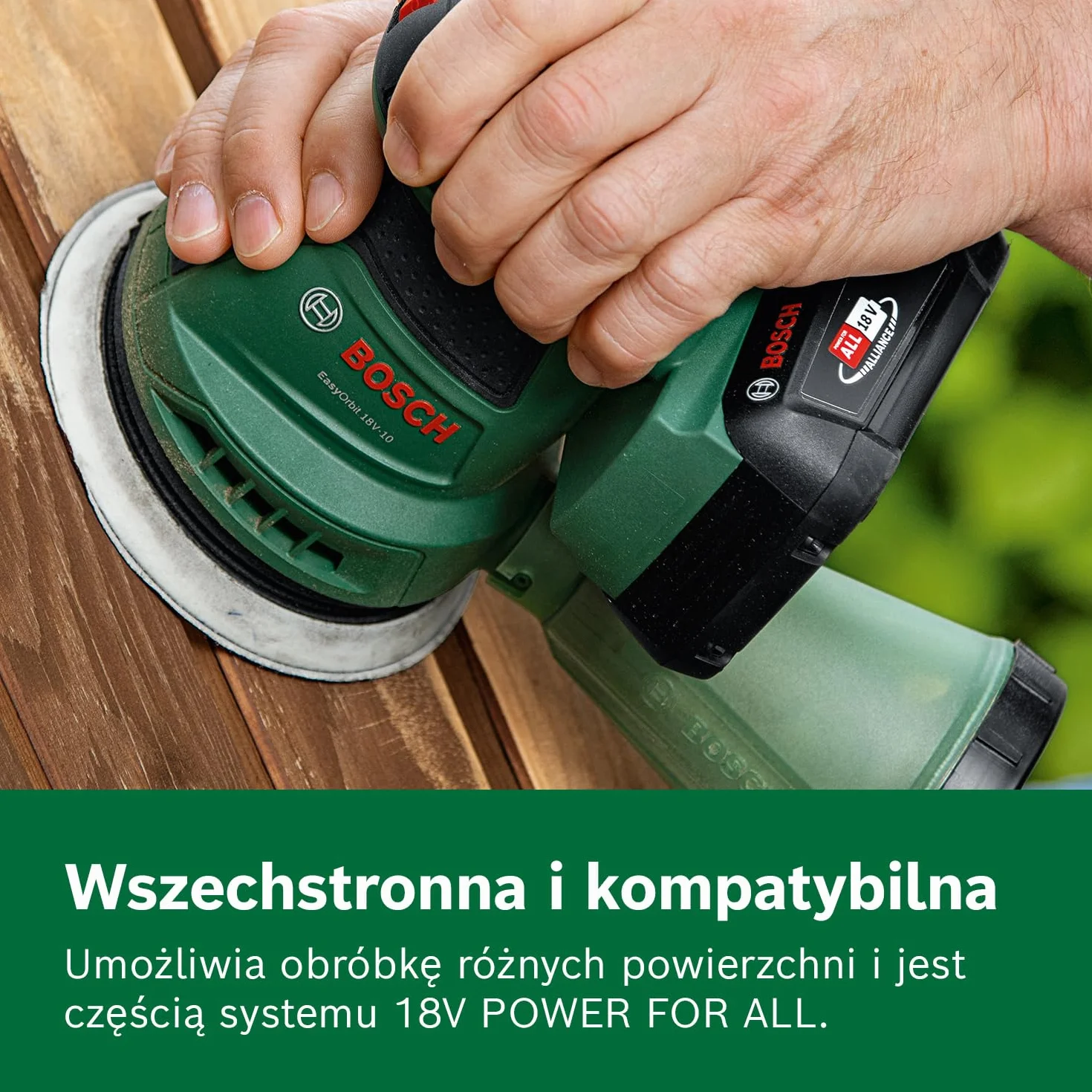 Bosch Akumulatorowa szlifierka mimośrodowa EasyOrbit 18V-10 (szlifowanie małych i średnich powierzchni drewnianych, lazurowanych i malowanych, średnica: 125 mm, akumulator 2,0 Ah i ładowarka)